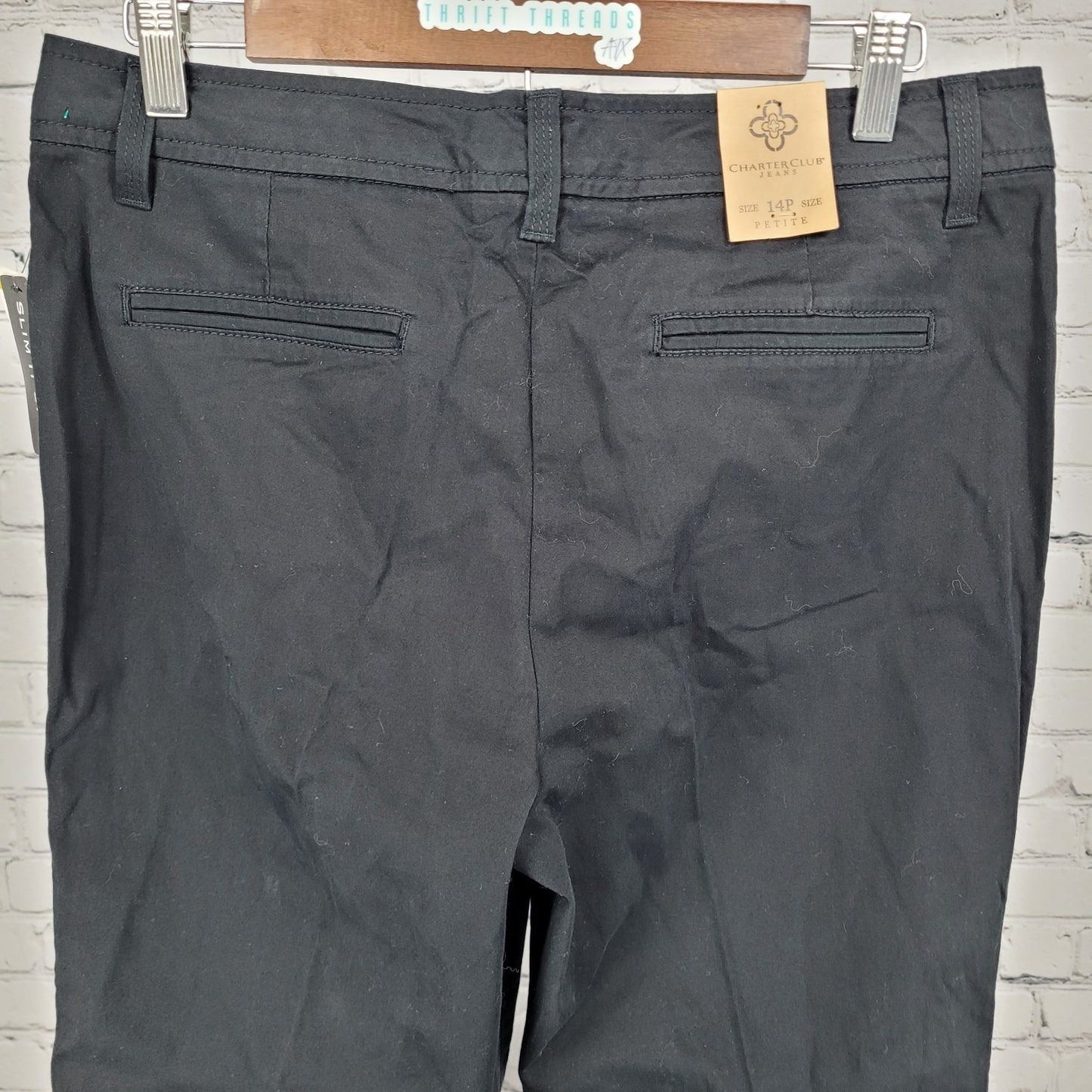 NWT Charter Club Black Cotton Stretch Slimming Mid Rise Pants Size 14P (32x29.5)