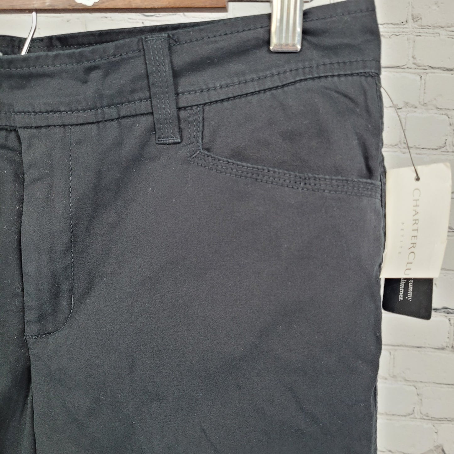 NWT Charter Club Black Cotton Stretch Slimming Mid Rise Pants Size 14P (32x29.5)