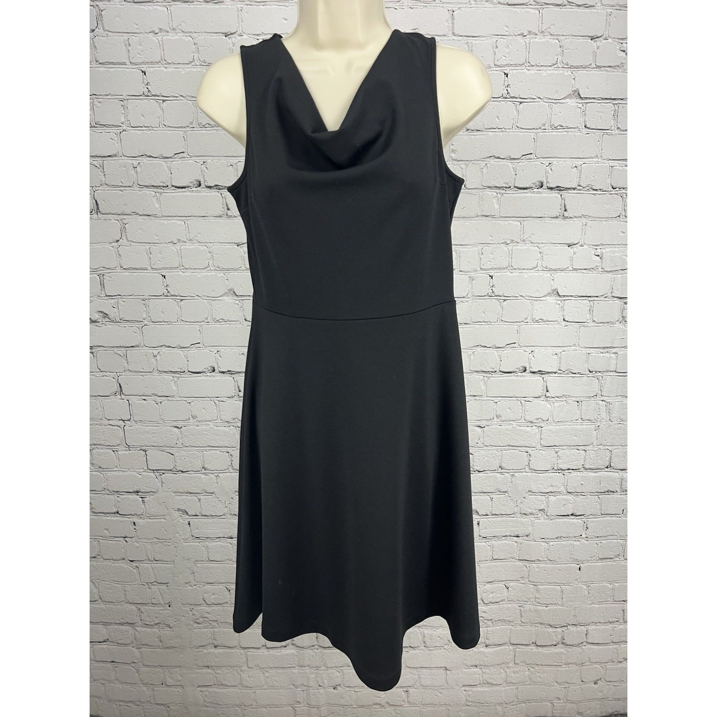 Lands’ End Black Sleeveless Cowl Neck A-line Casual Midi Unlined Dress XS (2-4)