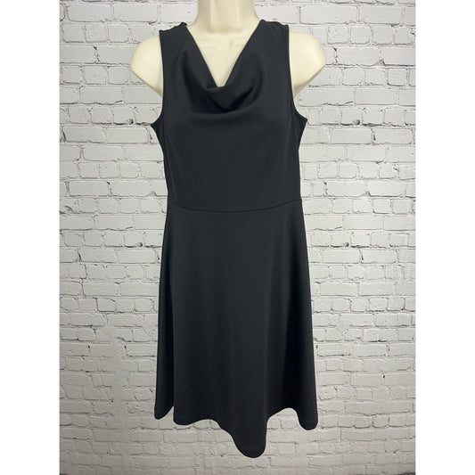 Lands’ End Black Sleeveless Cowl Neck A-line Casual Midi Unlined Dress XS (2-4)