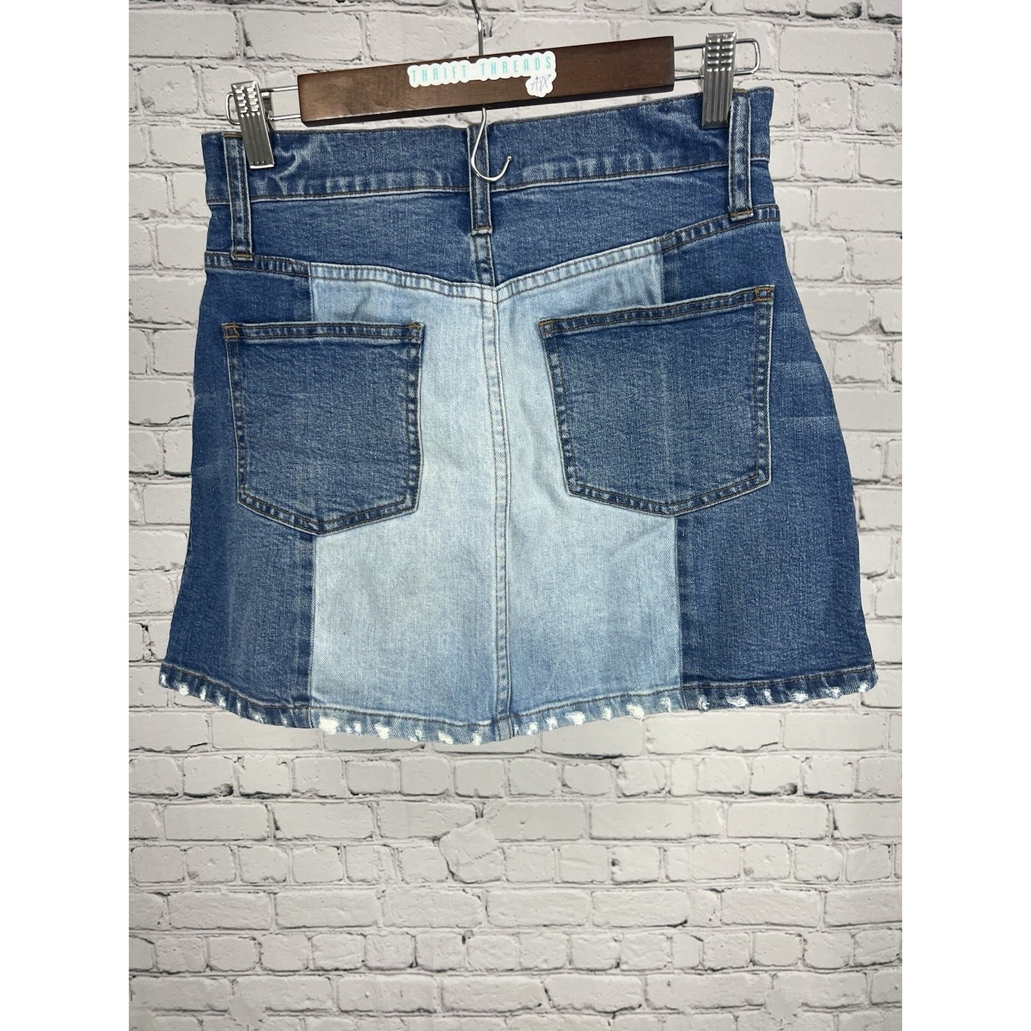 Madewell Blue Jean Two Toned Short Distressed Hem Denim Mini Skirt 27 (27”x 15”)