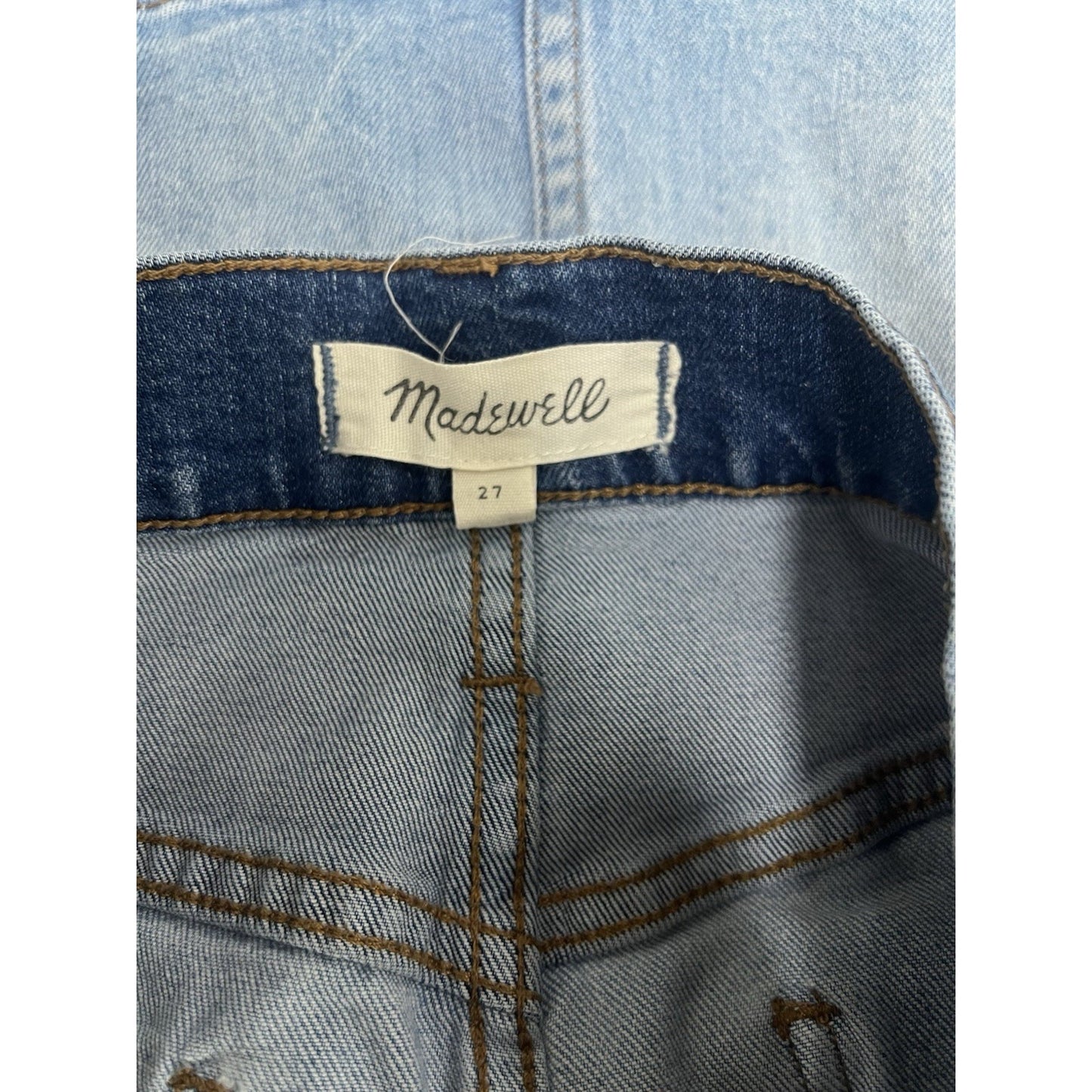 Madewell Blue Jean Two Toned Short Distressed Hem Denim Mini Skirt 27 (27”x 15”)