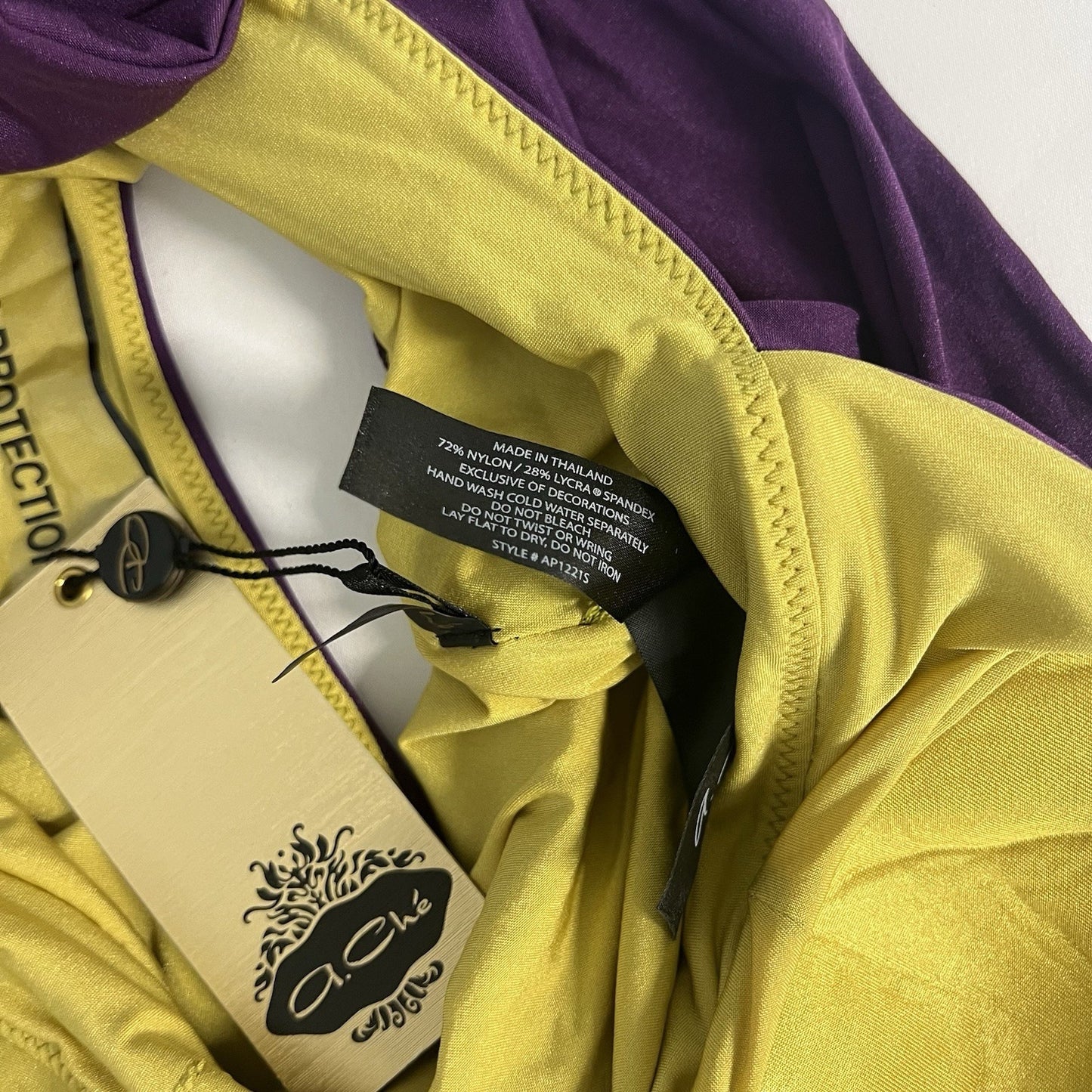 NWT A. Che Purple Gold One Piece Halter Deep V-Neck Backless Swimsuit Large L