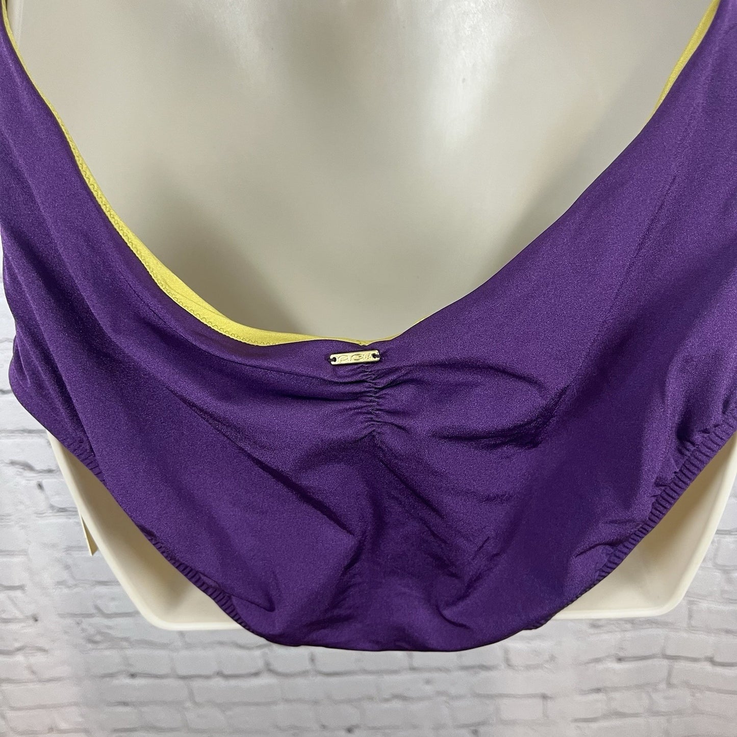 NWT A. Che Purple Gold One Piece Halter Deep V-Neck Backless Swimsuit Large L