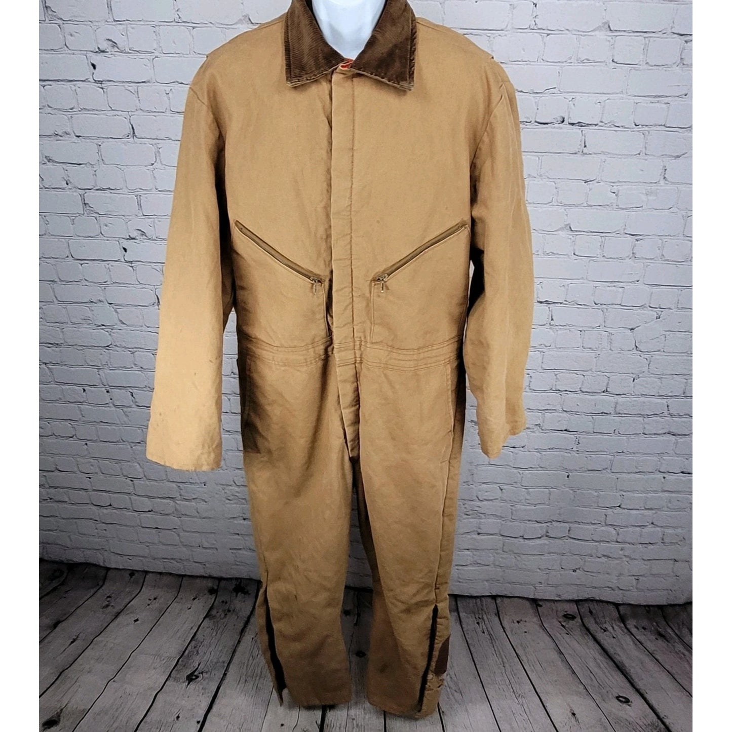 VTG Walls Blizzard Pruf Tan Canvas Insulated Zip Coveralls Large Short