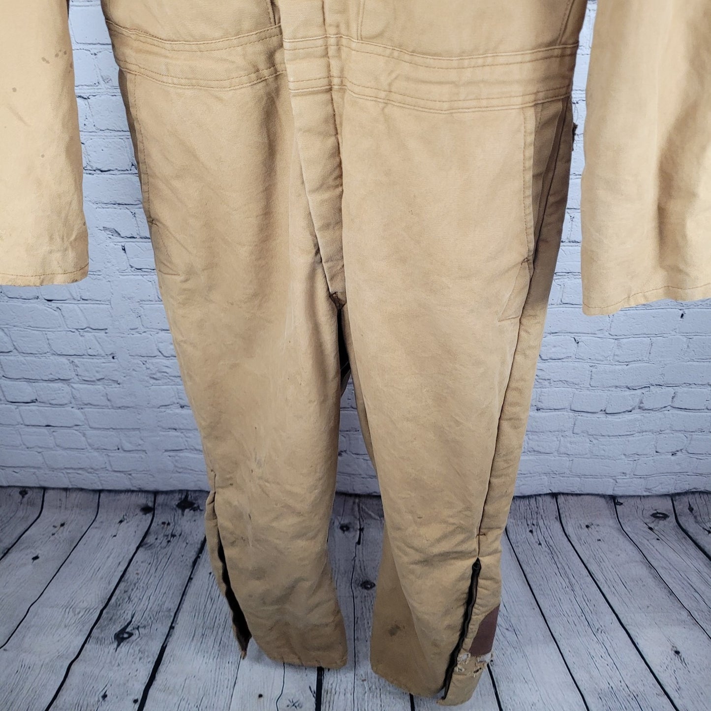 VTG Walls Blizzard Pruf Tan Canvas Insulated Zip Coveralls Large Short