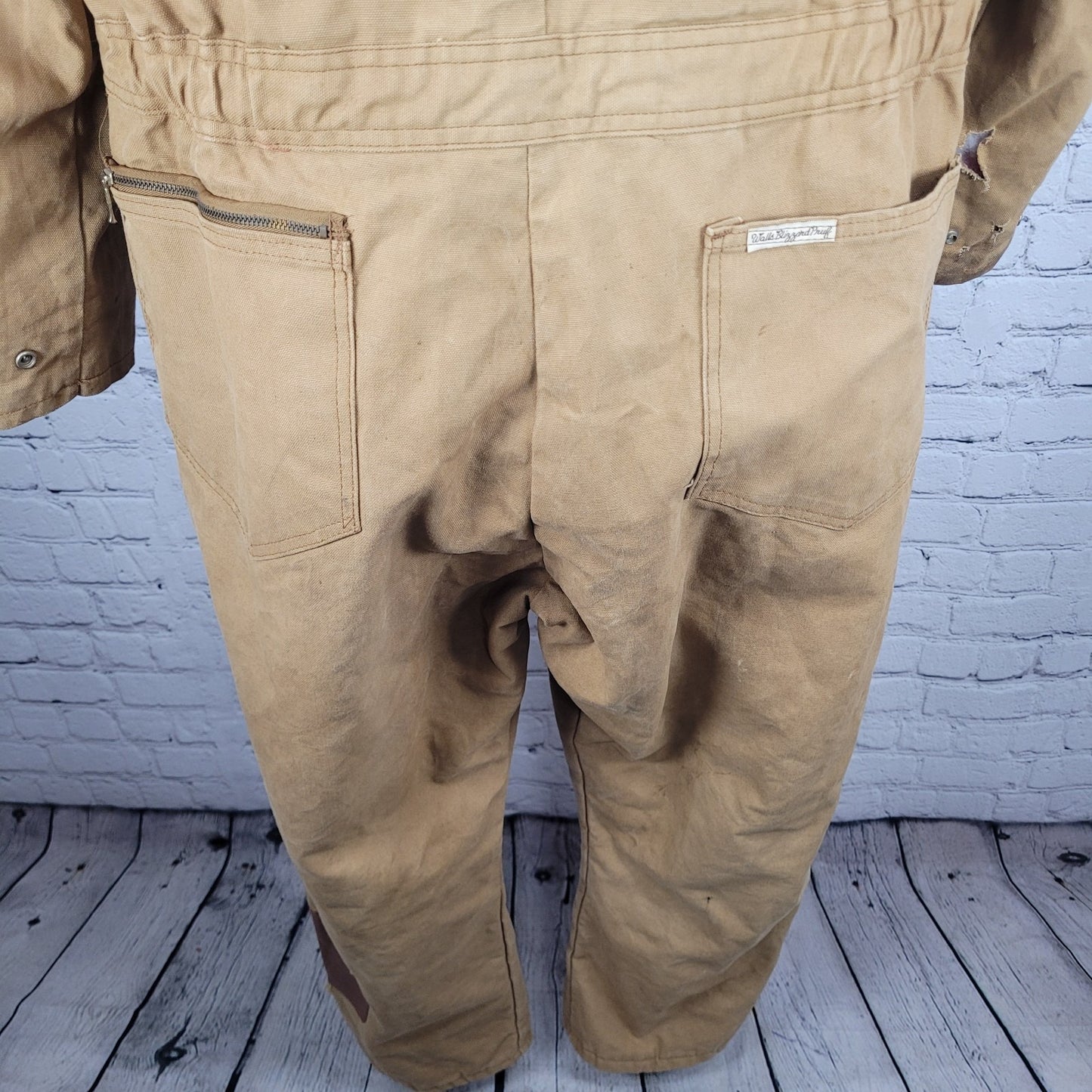 VTG Walls Blizzard Pruf Tan Canvas Insulated Zip Coveralls Large Short