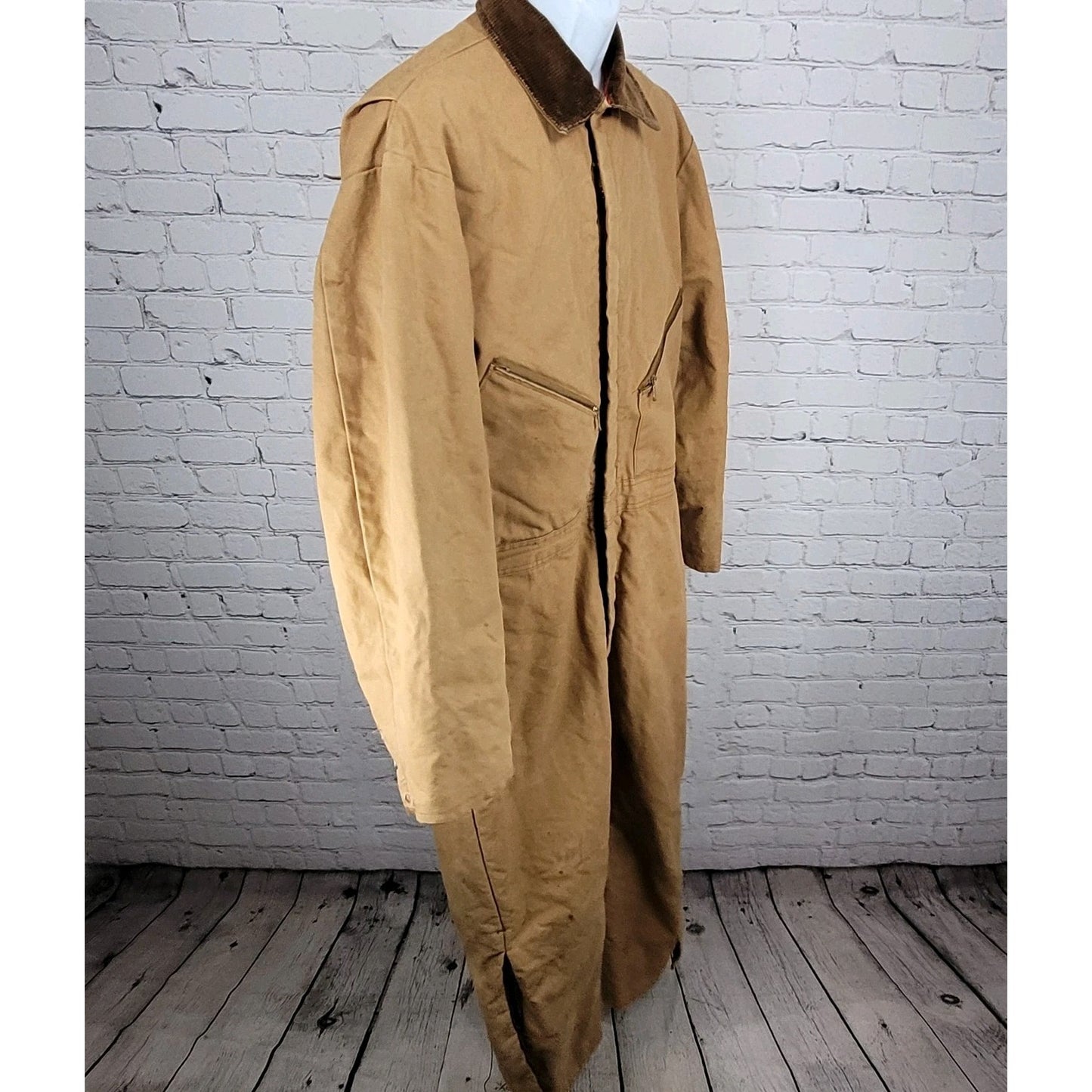 VTG Walls Blizzard Pruf Tan Canvas Insulated Zip Coveralls Large Short