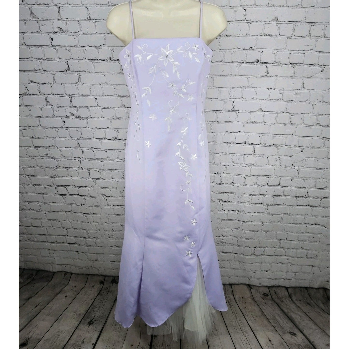 VTG Roberta Purple Embroidered Floral Strappy Mermaid Gown Maxi Dress USA 11/12