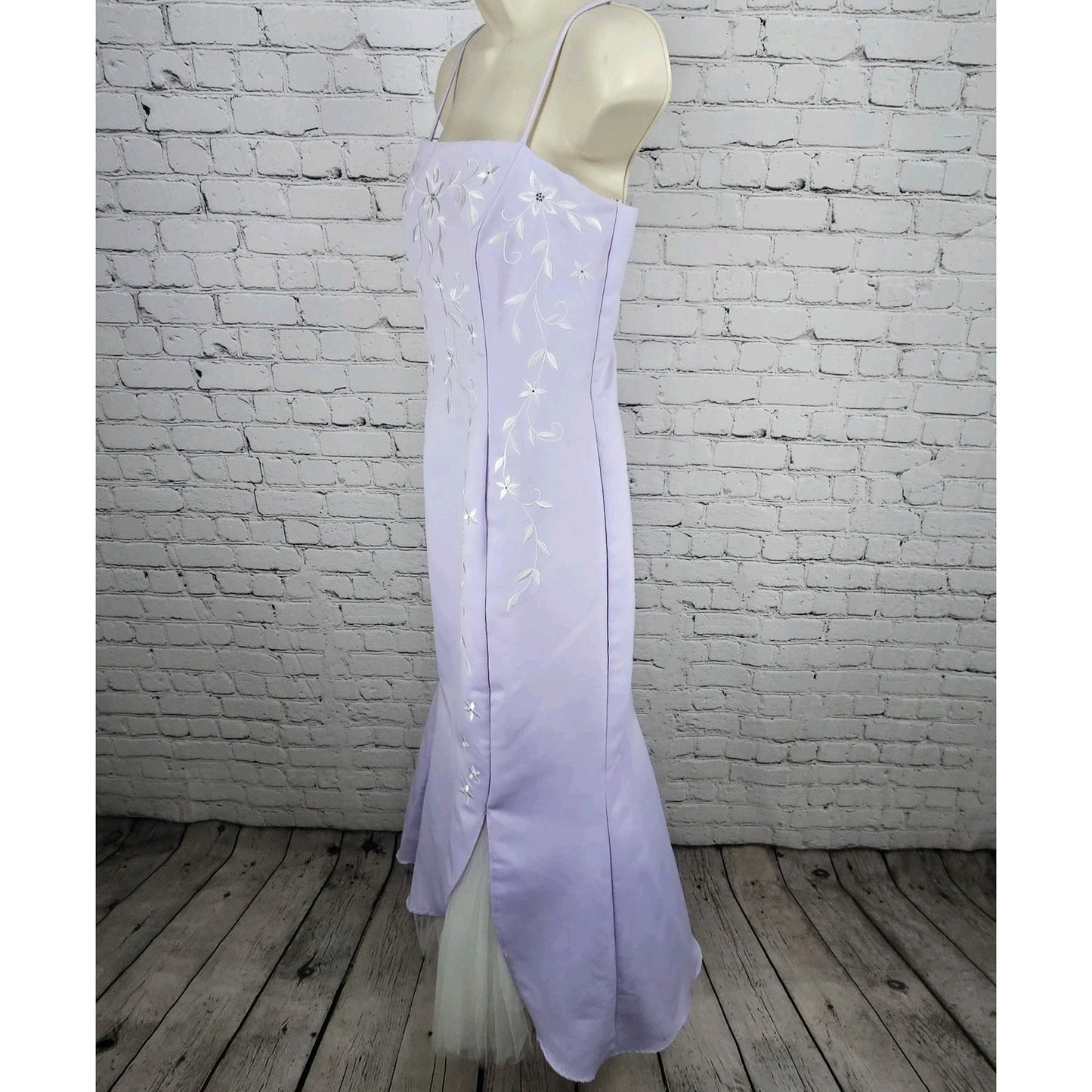 VTG Roberta Purple Embroidered Floral Strappy Mermaid Gown Maxi Dress USA 11/12
