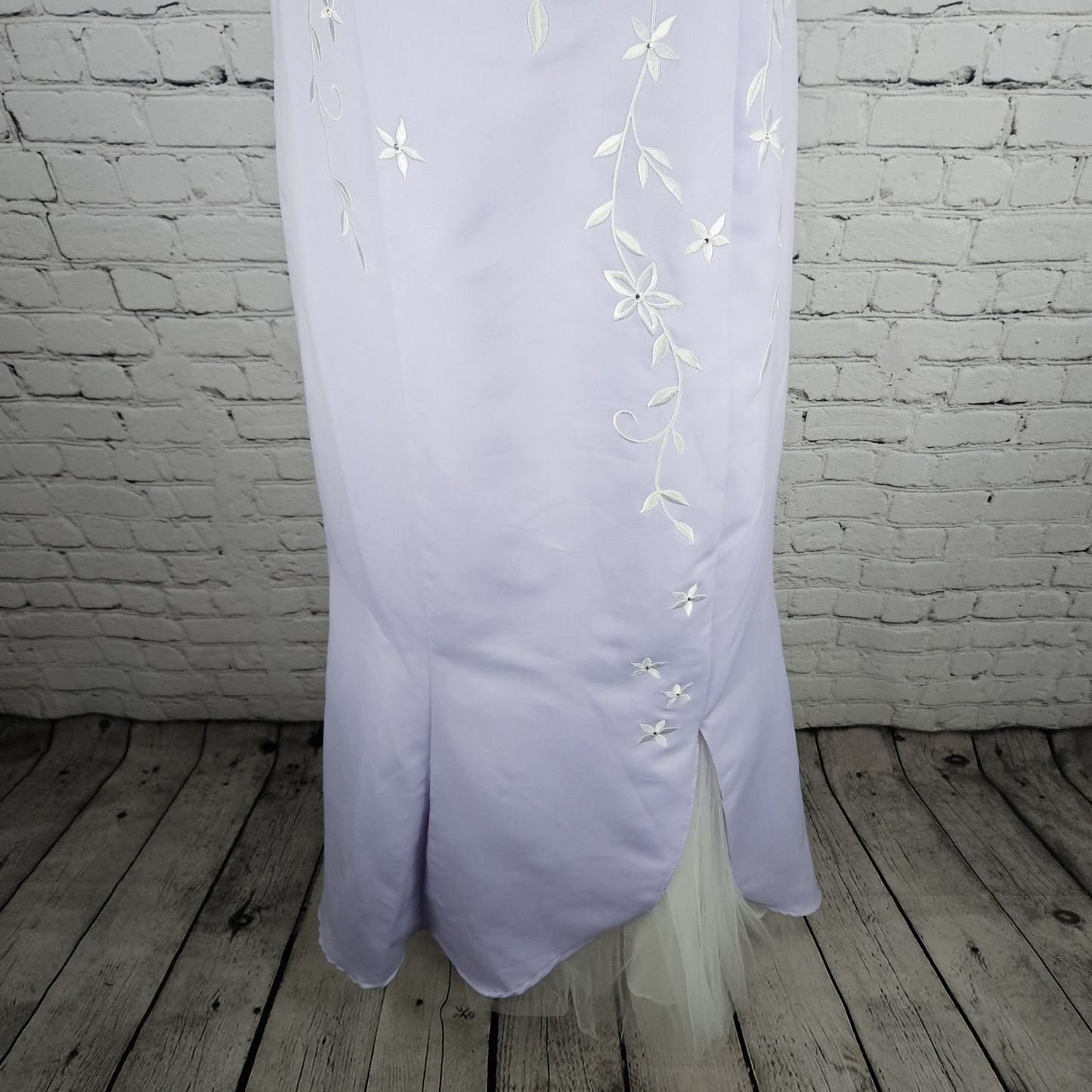 VTG Roberta Purple Embroidered Floral Strappy Mermaid Gown Maxi Dress USA 11/12