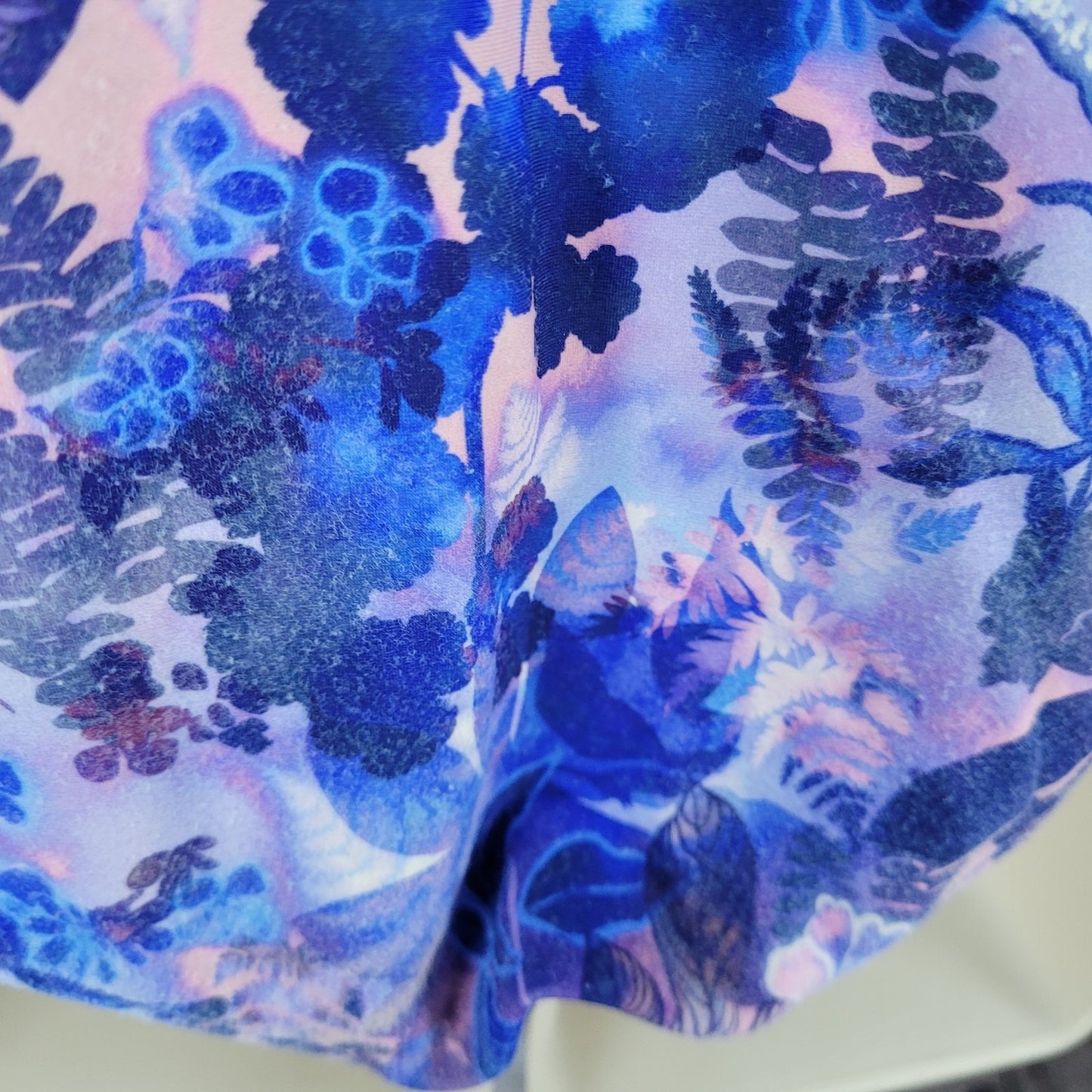 Athleta Girl Blue Purple Floral Long Sleeve One Piece Front Zip Swimsuit XXL/16