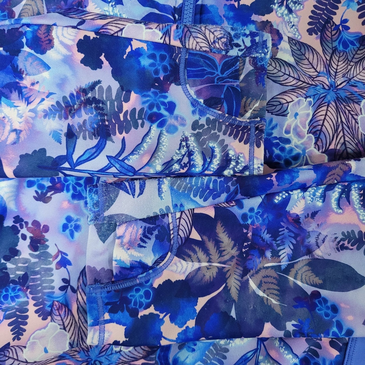 Athleta Girl Blue Purple Floral Long Sleeve One Piece Front Zip Swimsuit XXL/16