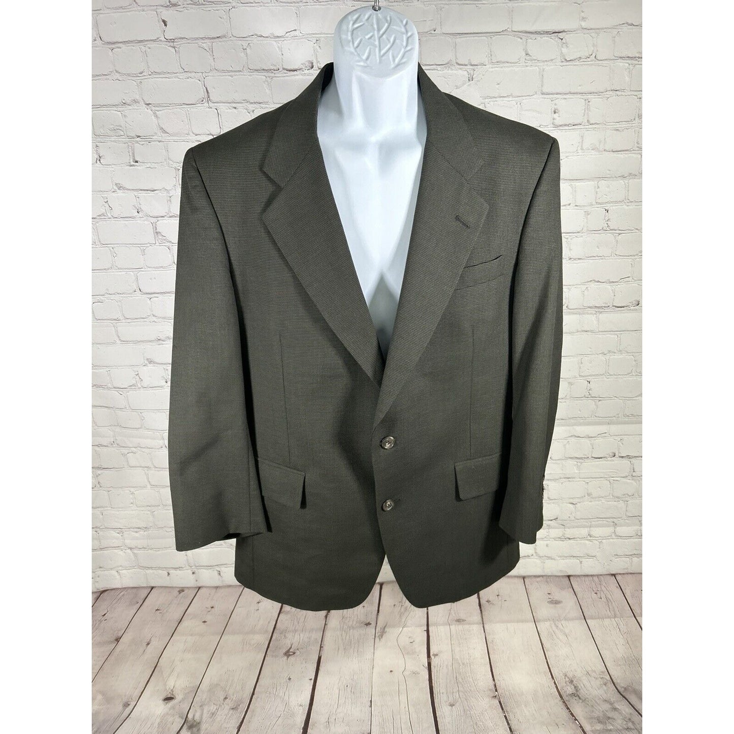 VTG Jos A Bank Business Express 100% Wool Green/Blue Check Blazer Jacket 43R