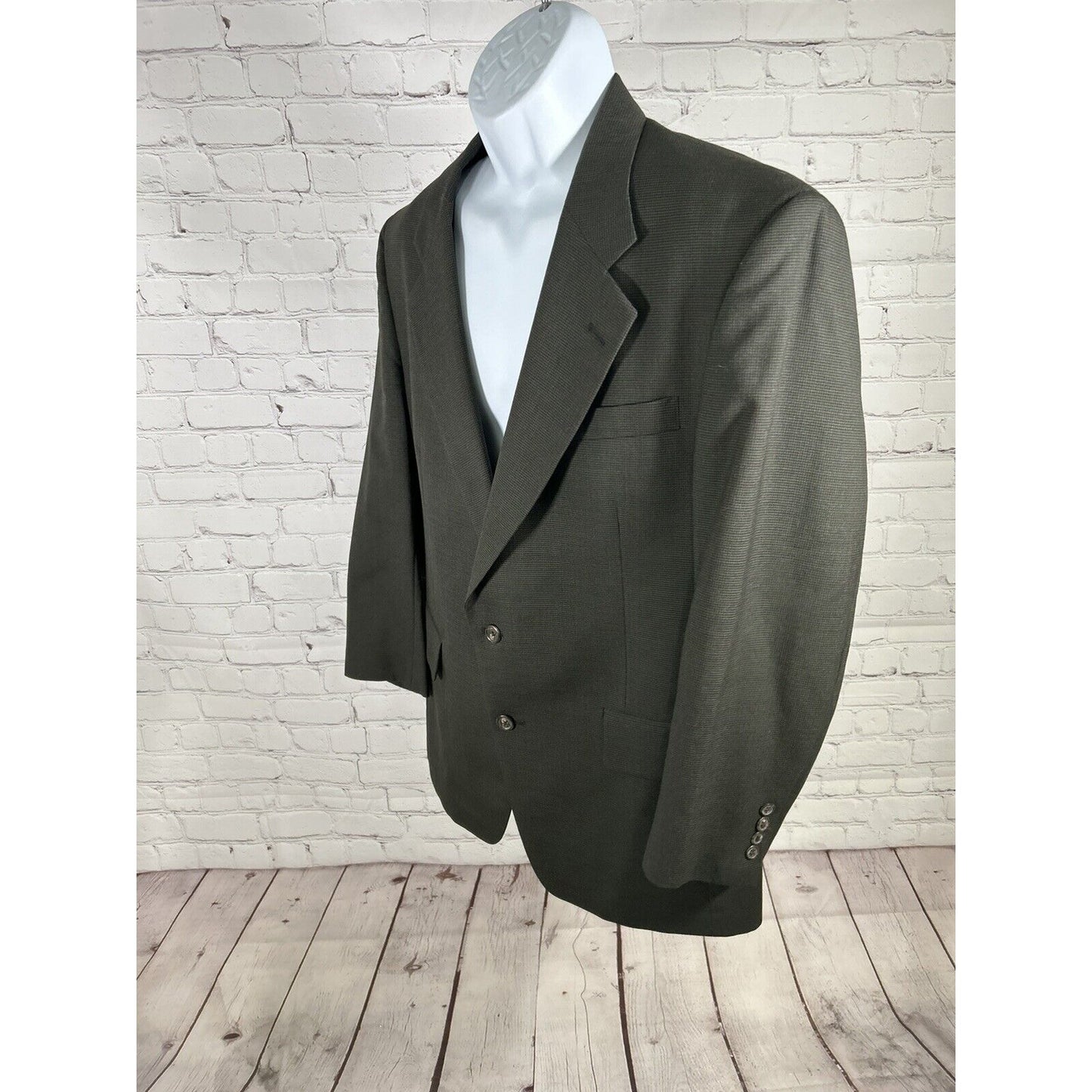VTG Jos A Bank Business Express 100% Wool Green/Blue Check Blazer Jacket 43R