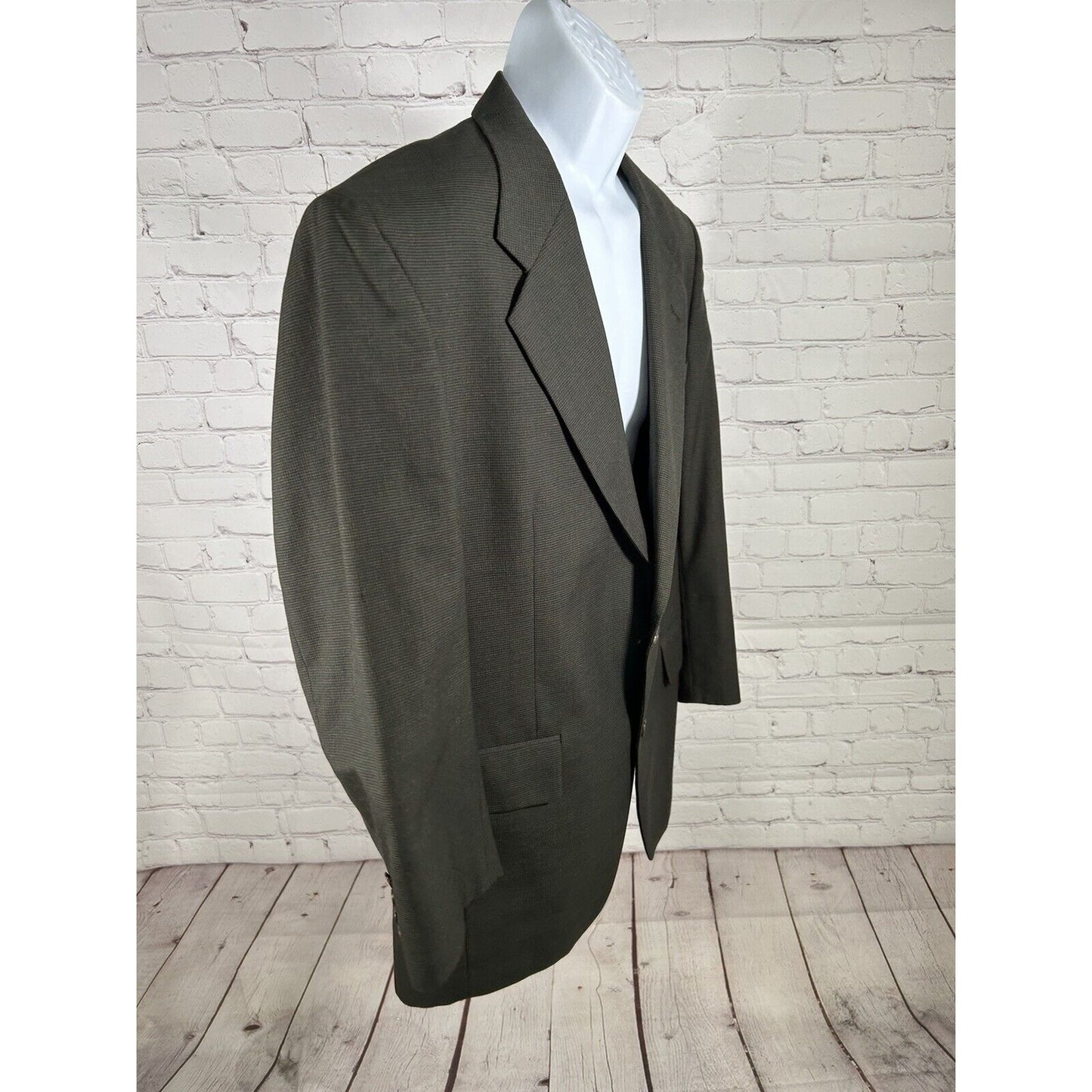 VTG Jos A Bank Business Express 100% Wool Green/Blue Check Blazer Jacket 43R