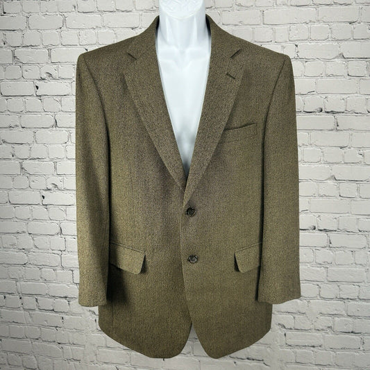 VTG Jos A Bank Brown Wool Herringbone 2 Button Vented Suit Jacket Size 41R