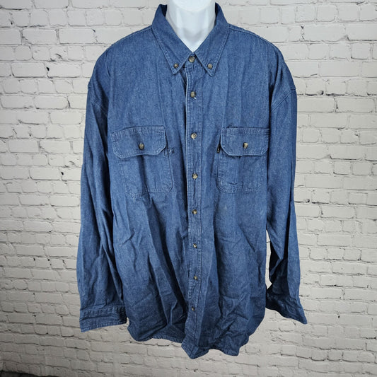 Key Blue Denim Jean Button Down Collar Long Sleeve Workwear Casual Shirt 2XLT