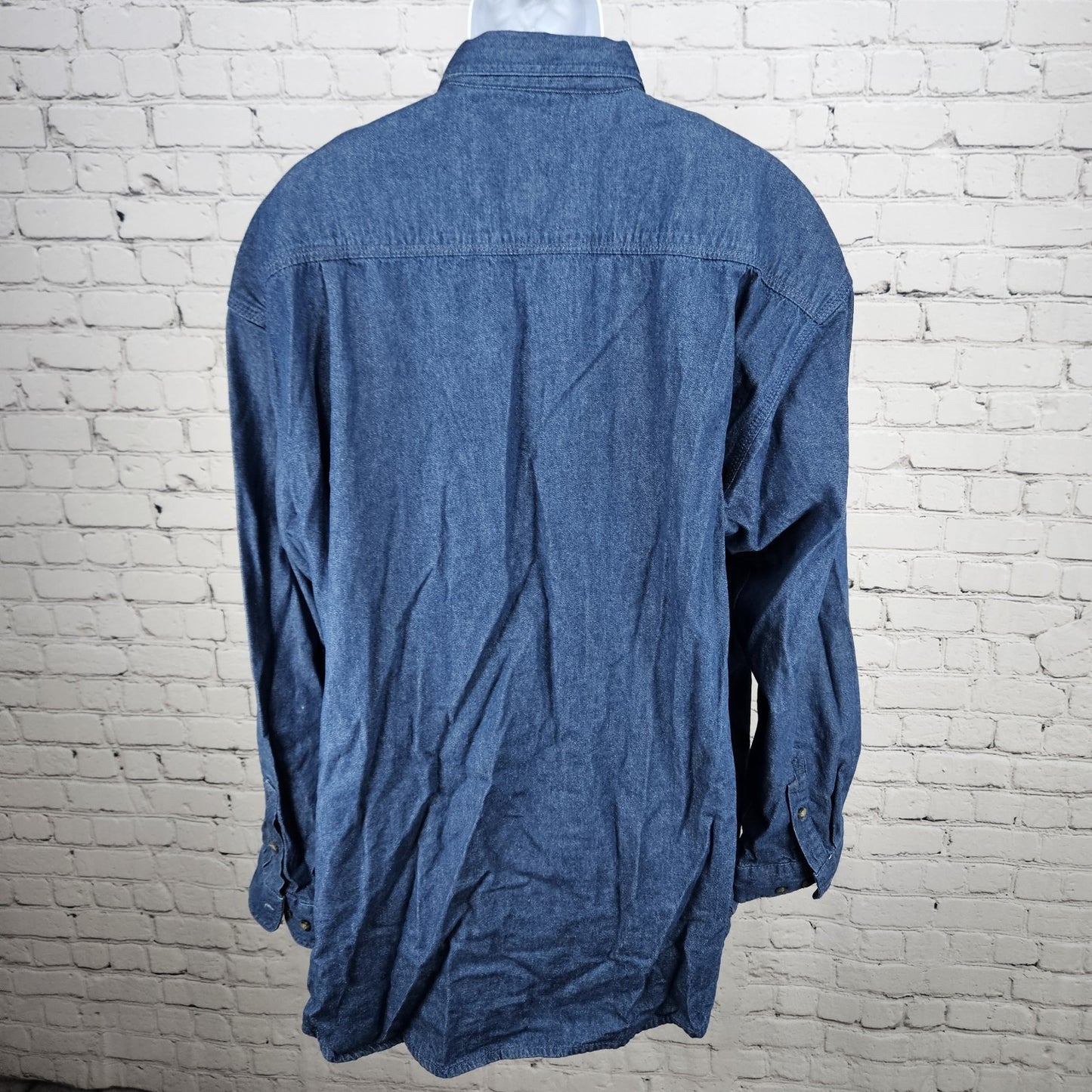 Key Blue Denim Jean Button Down Collar Long Sleeve Workwear Casual Shirt 2XLT