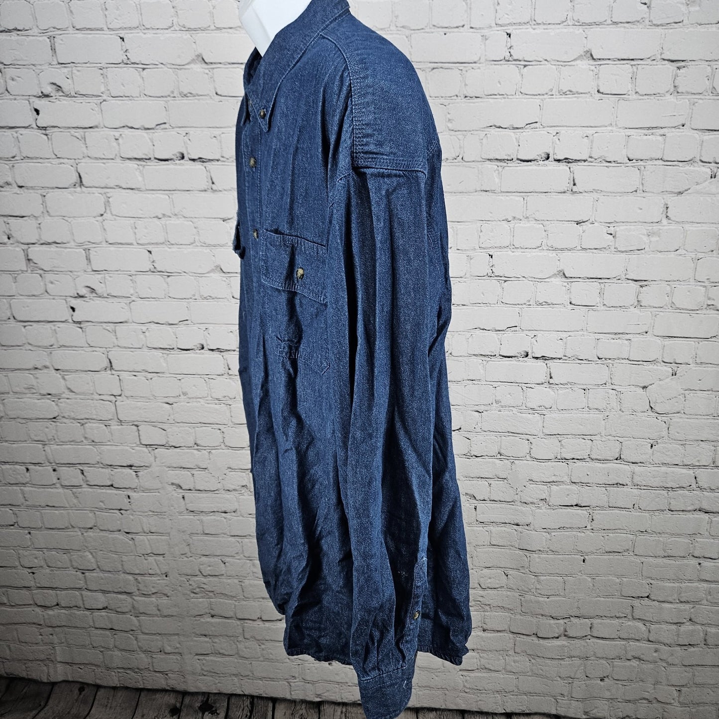 Key Blue Denim Jean Button Down Collar Long Sleeve Workwear Casual Shirt 2XLT