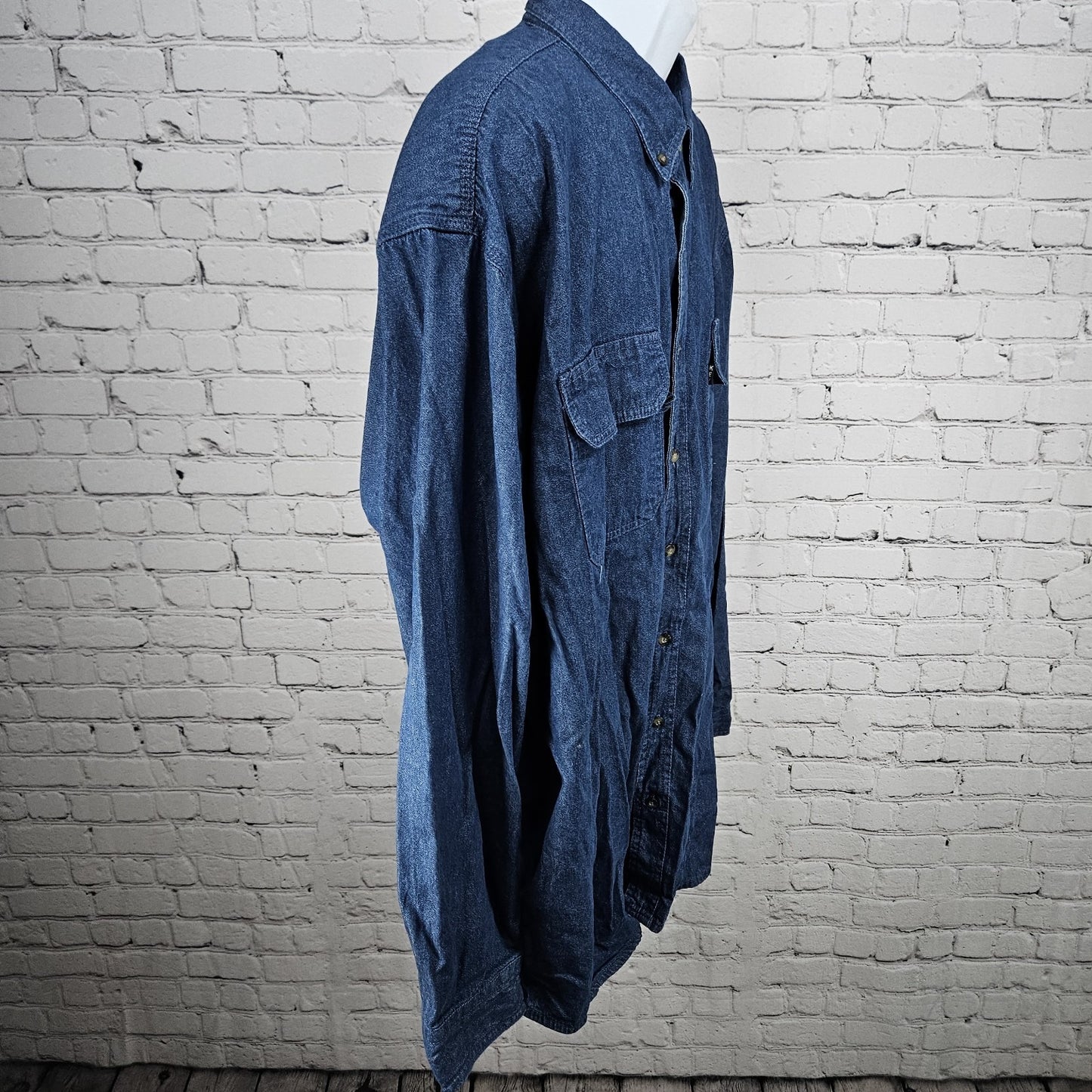 Key Blue Denim Jean Button Down Collar Long Sleeve Workwear Casual Shirt 2XLT