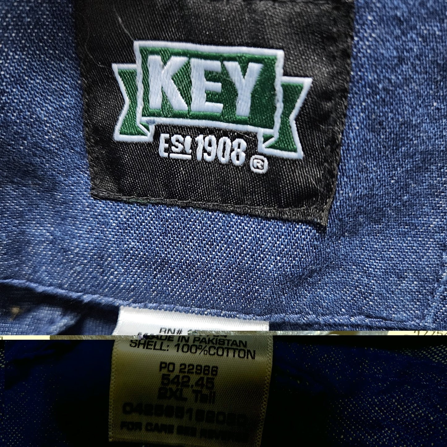 Key Blue Denim Jean Button Down Collar Long Sleeve Workwear Casual Shirt 2XLT