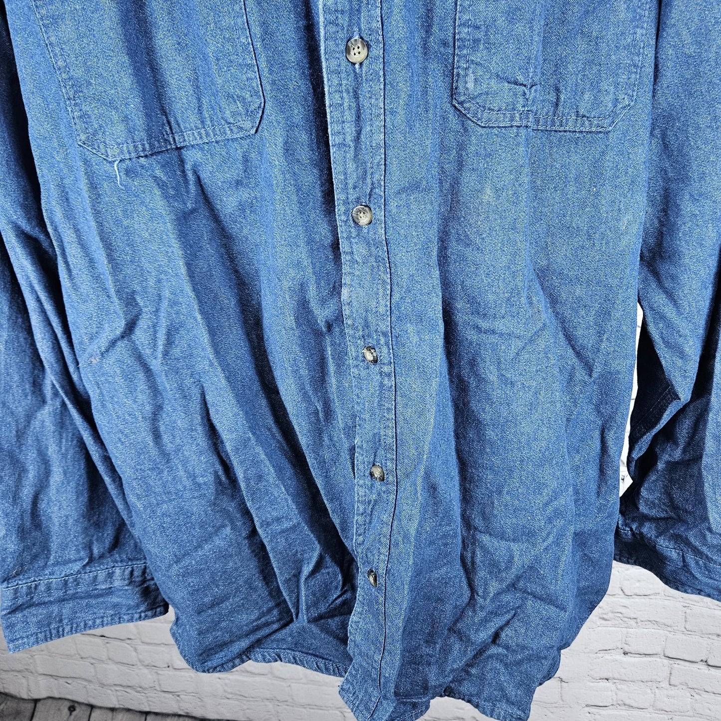 Key Blue Denim Jean Button Down Collar Long Sleeve Workwear Casual Shirt 2XLT