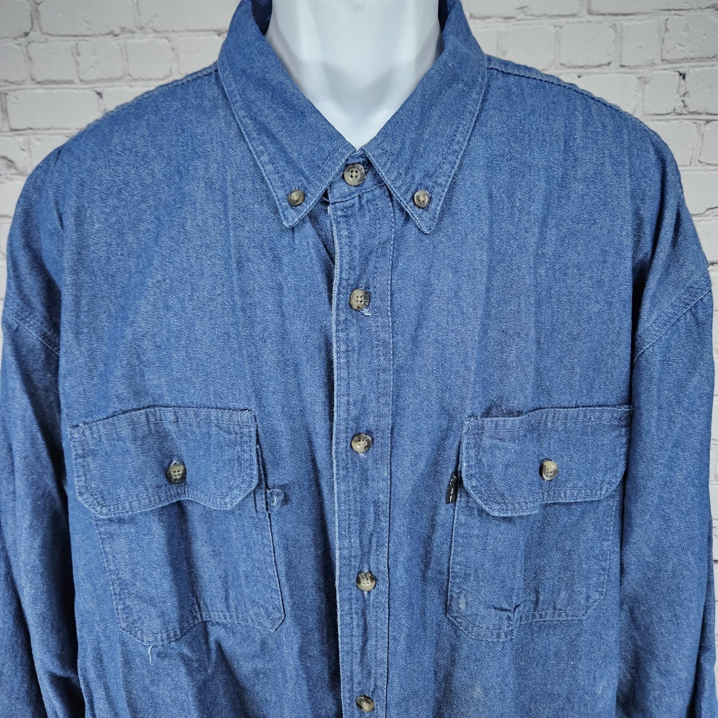 Key Blue Denim Jean Button Down Collar Long Sleeve Workwear Casual Shirt 2XLT