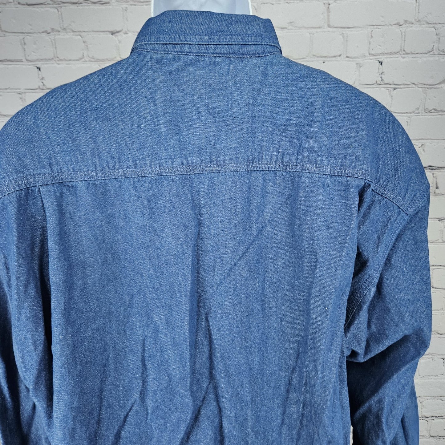 Key Blue Denim Jean Button Down Collar Long Sleeve Workwear Casual Shirt 2XLT