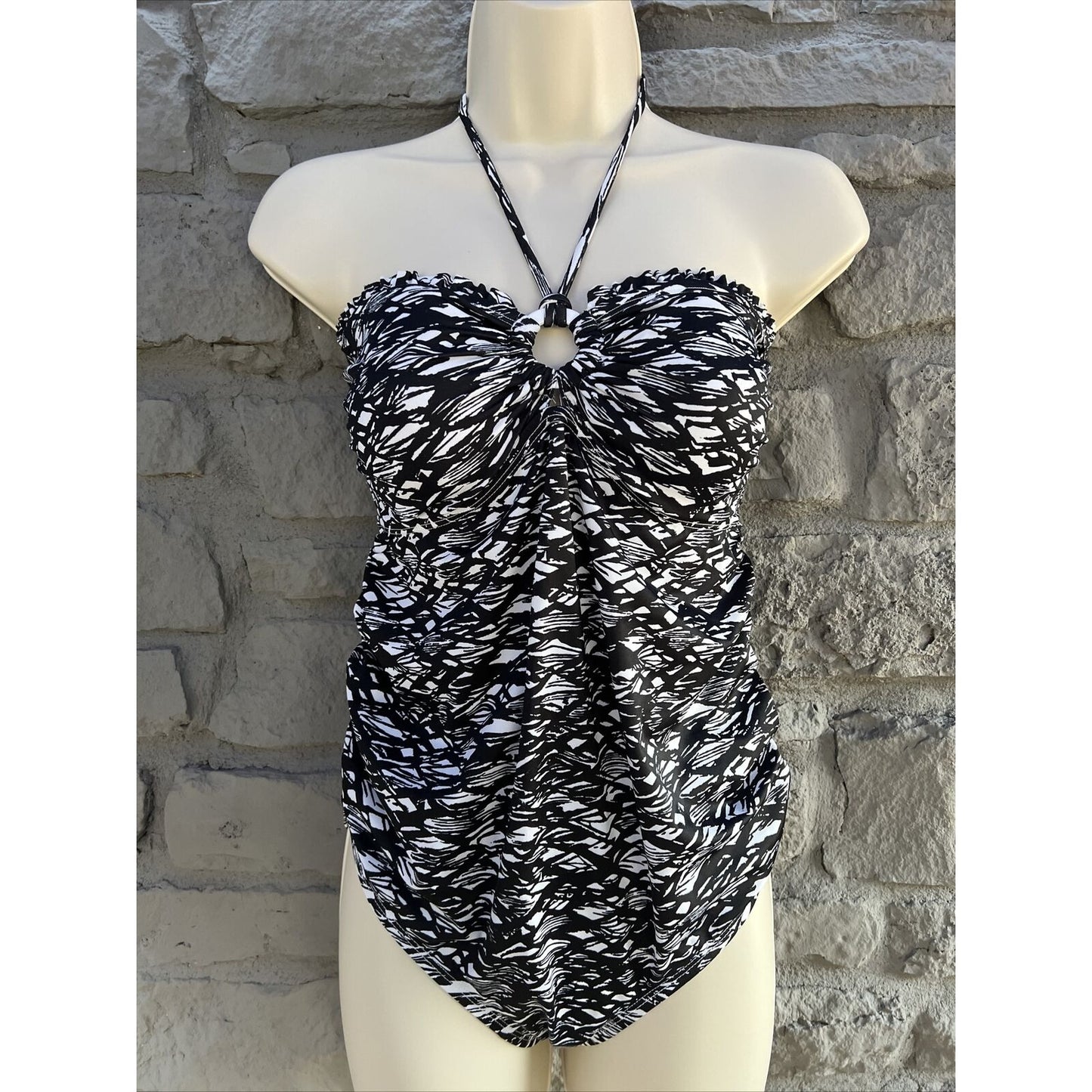 Oh Baby Motherhood Small Maternity One Piece Swim Suit Halter Black & White