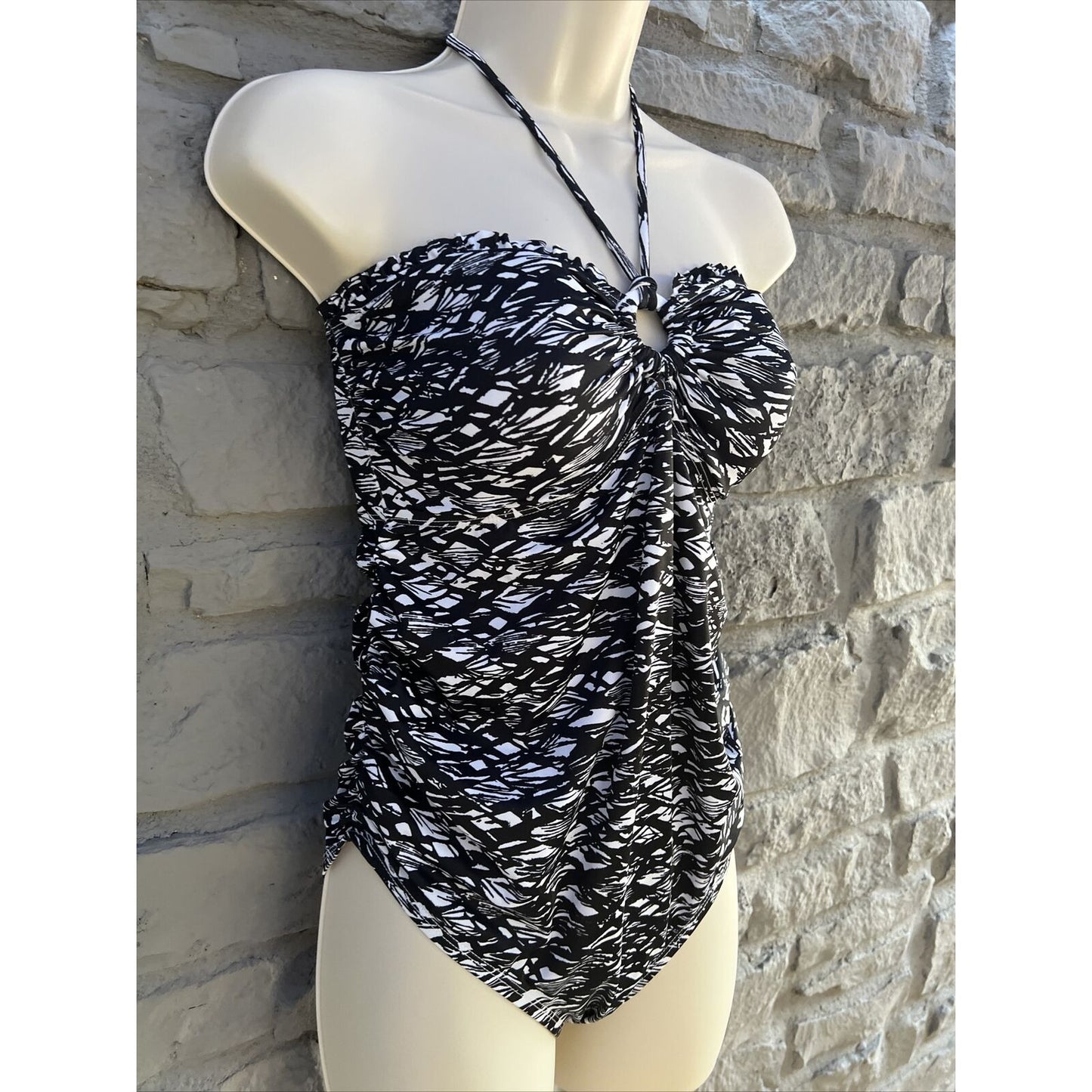 Oh Baby Motherhood Small Maternity One Piece Swim Suit Halter Black & White