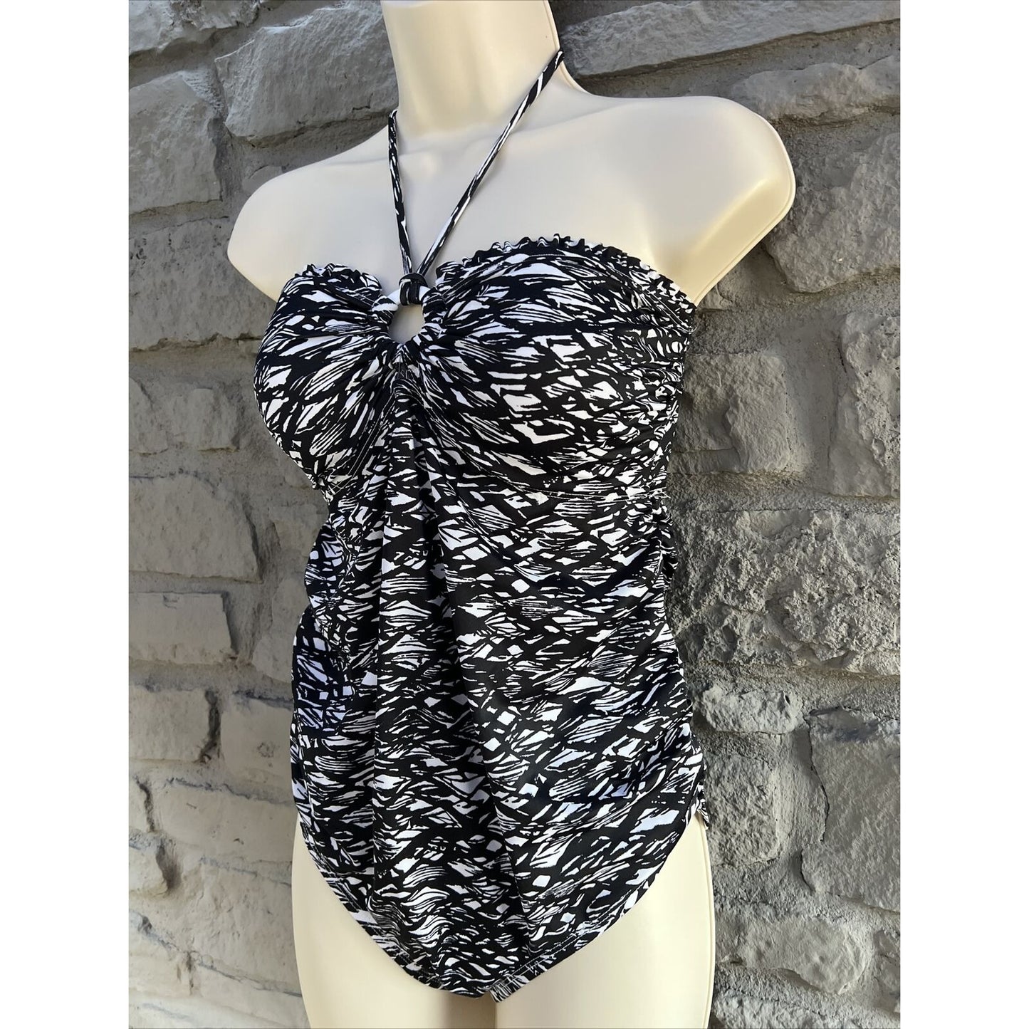 Oh Baby Motherhood Small Maternity One Piece Swim Suit Halter Black & White
