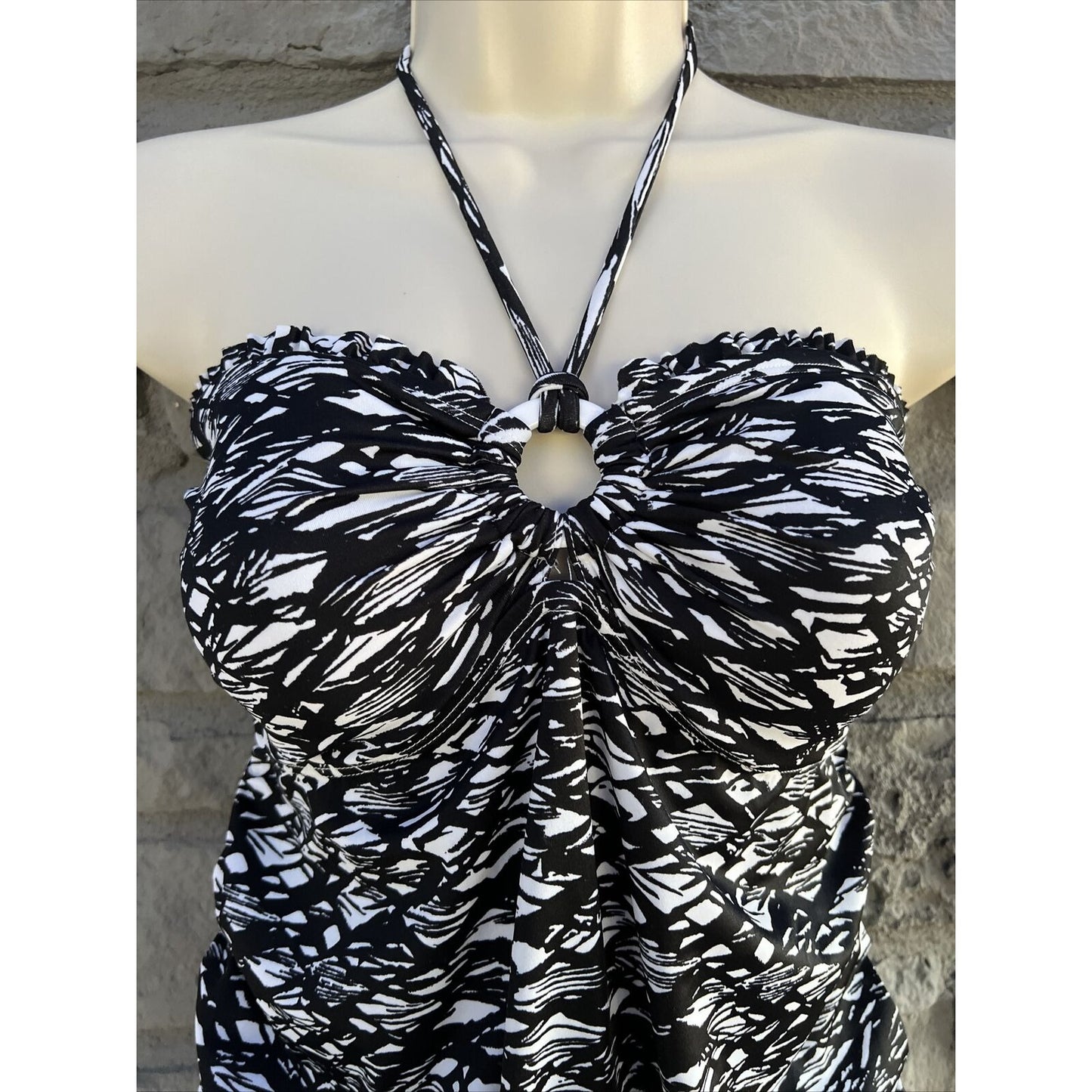 Oh Baby Motherhood Small Maternity One Piece Swim Suit Halter Black & White