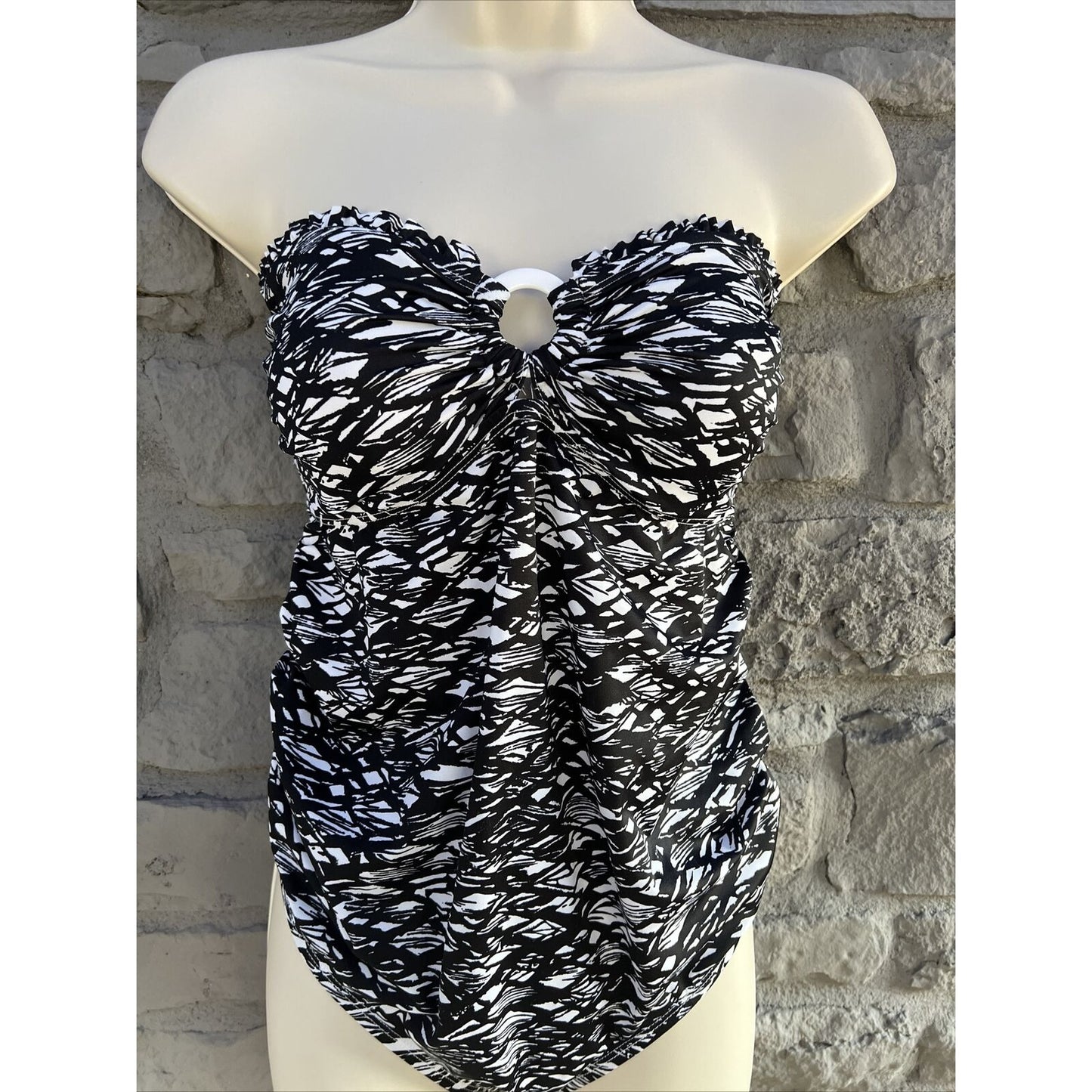 Oh Baby Motherhood Small Maternity One Piece Swim Suit Halter Black & White