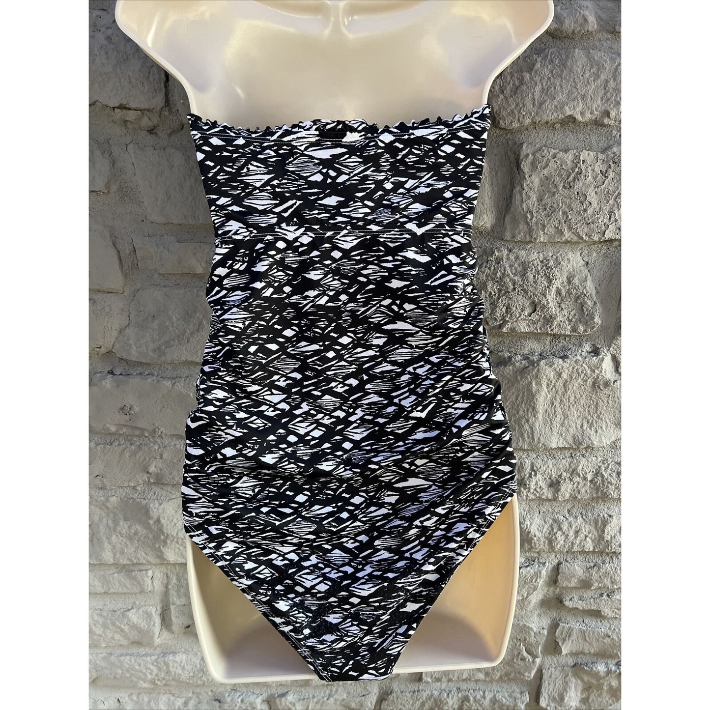 Oh Baby Motherhood Small Maternity One Piece Swim Suit Halter Black & White