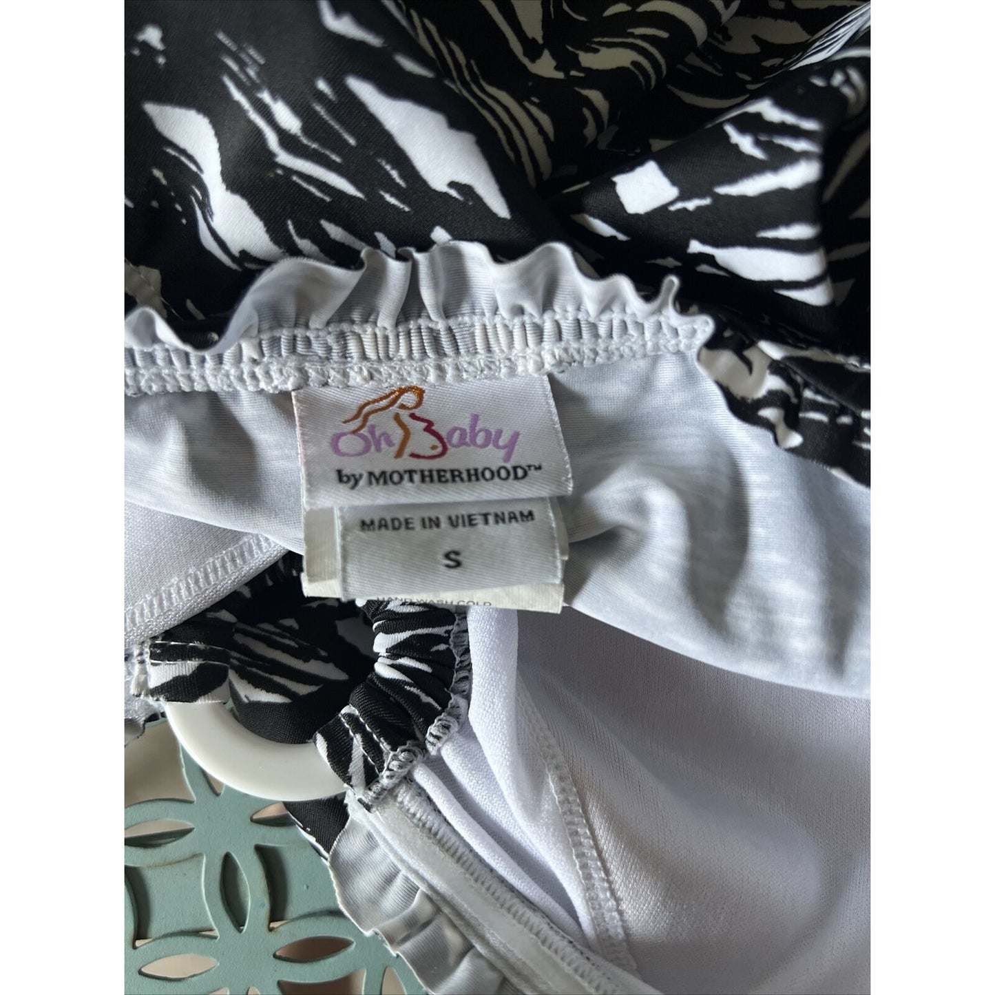 Oh Baby Motherhood Small Maternity One Piece Swim Suit Halter Black & White