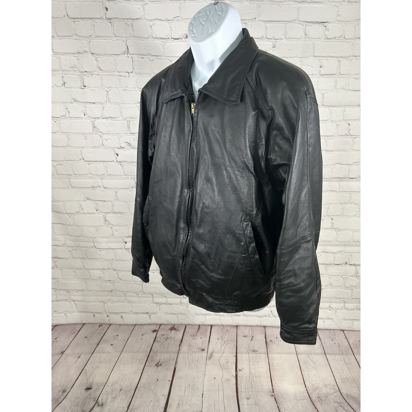 Monte Carlo Black Genuine Leather Full Zip Men’s Motorcycle Jacket Pockets M
