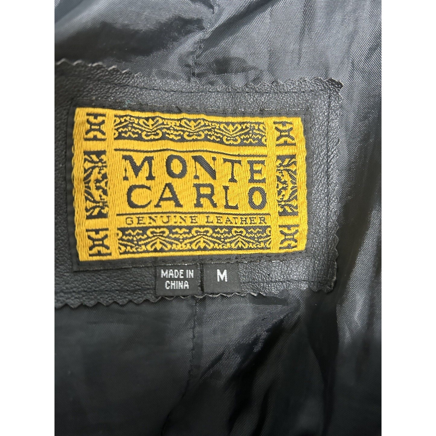 Monte Carlo Black Genuine Leather Full Zip Men’s Motorcycle Jacket Pockets M