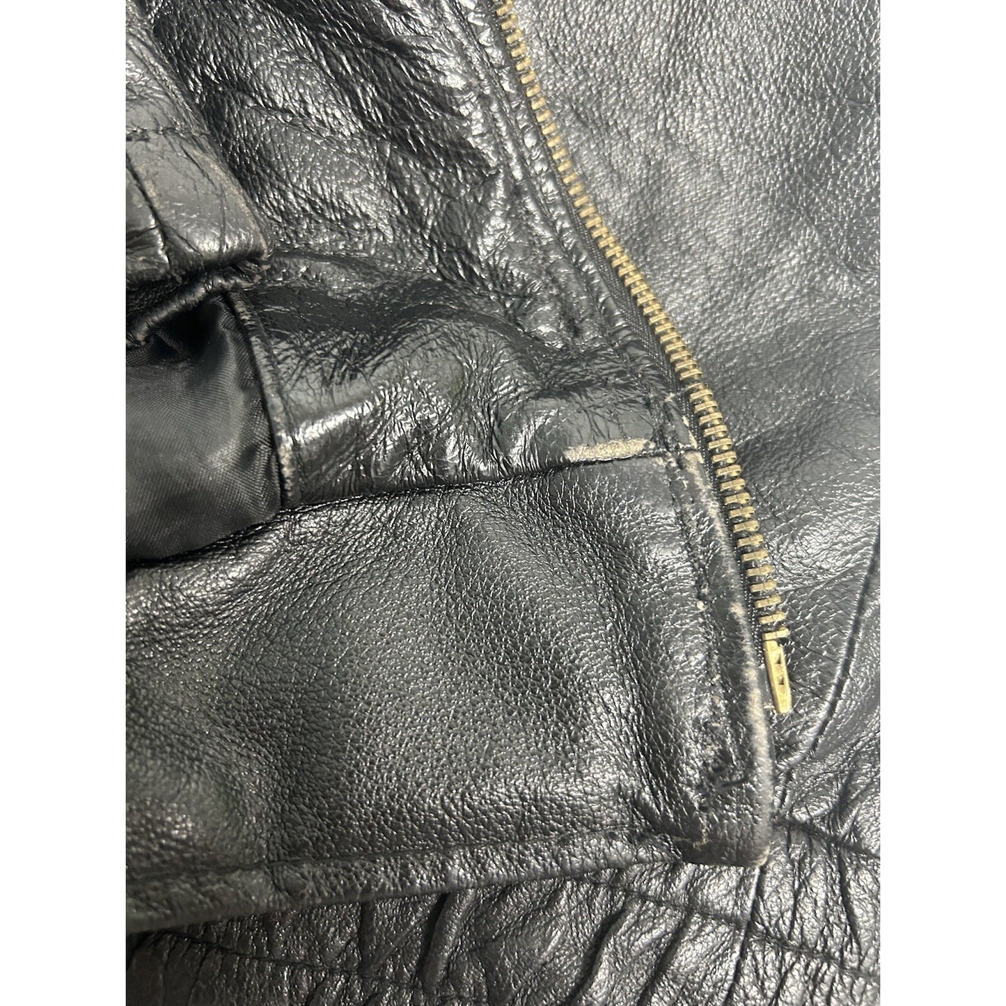 Monte Carlo Black Genuine Leather Full Zip Men’s Motorcycle Jacket Pockets M