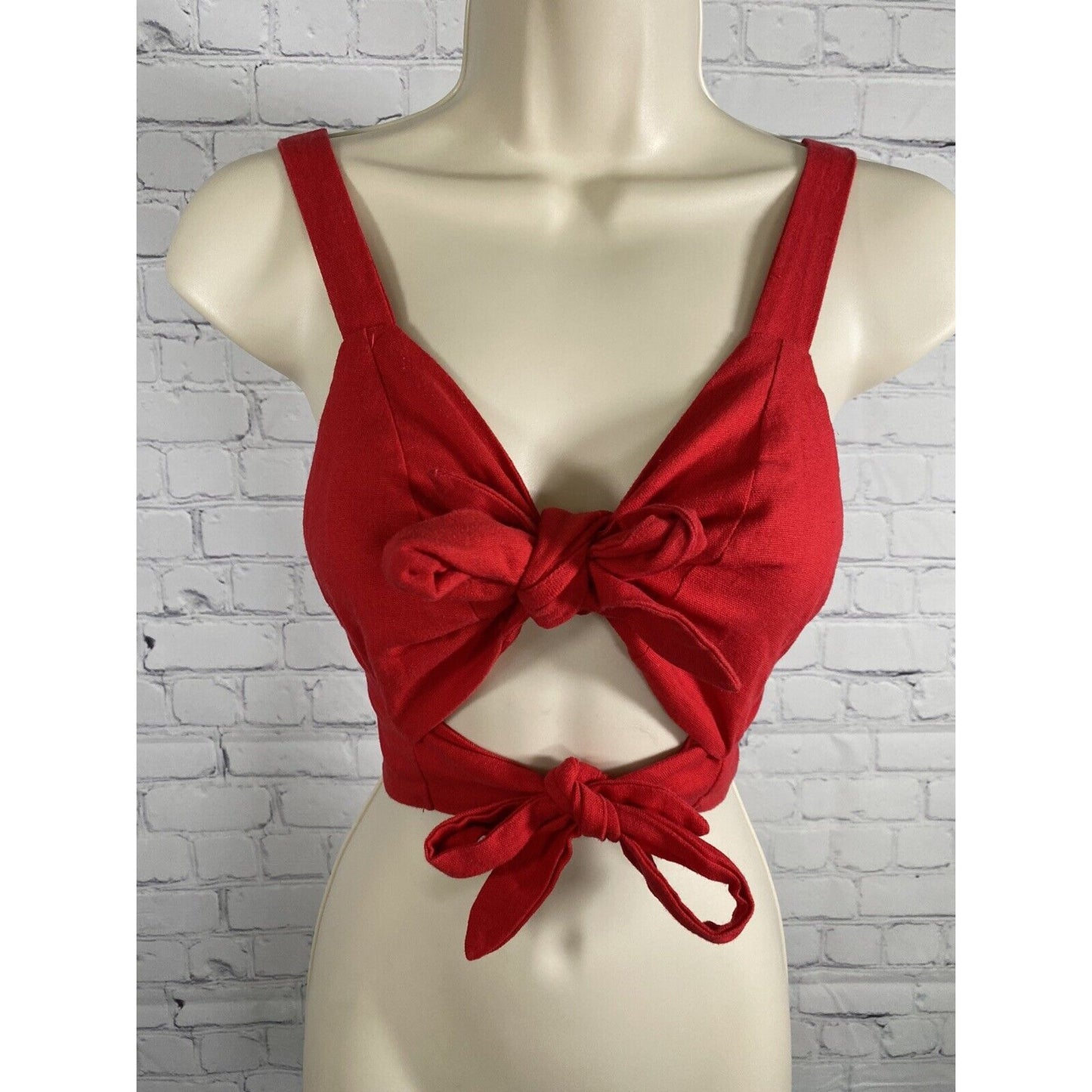 Urban Outfitters Sleeveless Red Dual Tie Front Cotton/ Linen Drop Top M