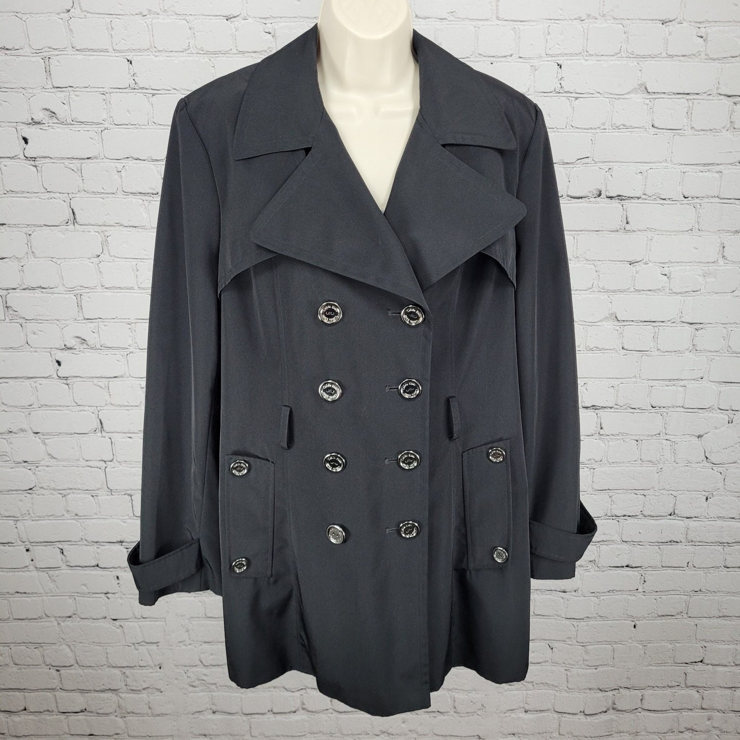 Calvin Klein Black Double Breasted Buttoned Rain Coat Jacket Peacoat Large L