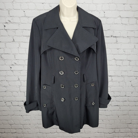 Calvin Klein Black Double Breasted Buttoned Rain Coat Jacket Peacoat Large L