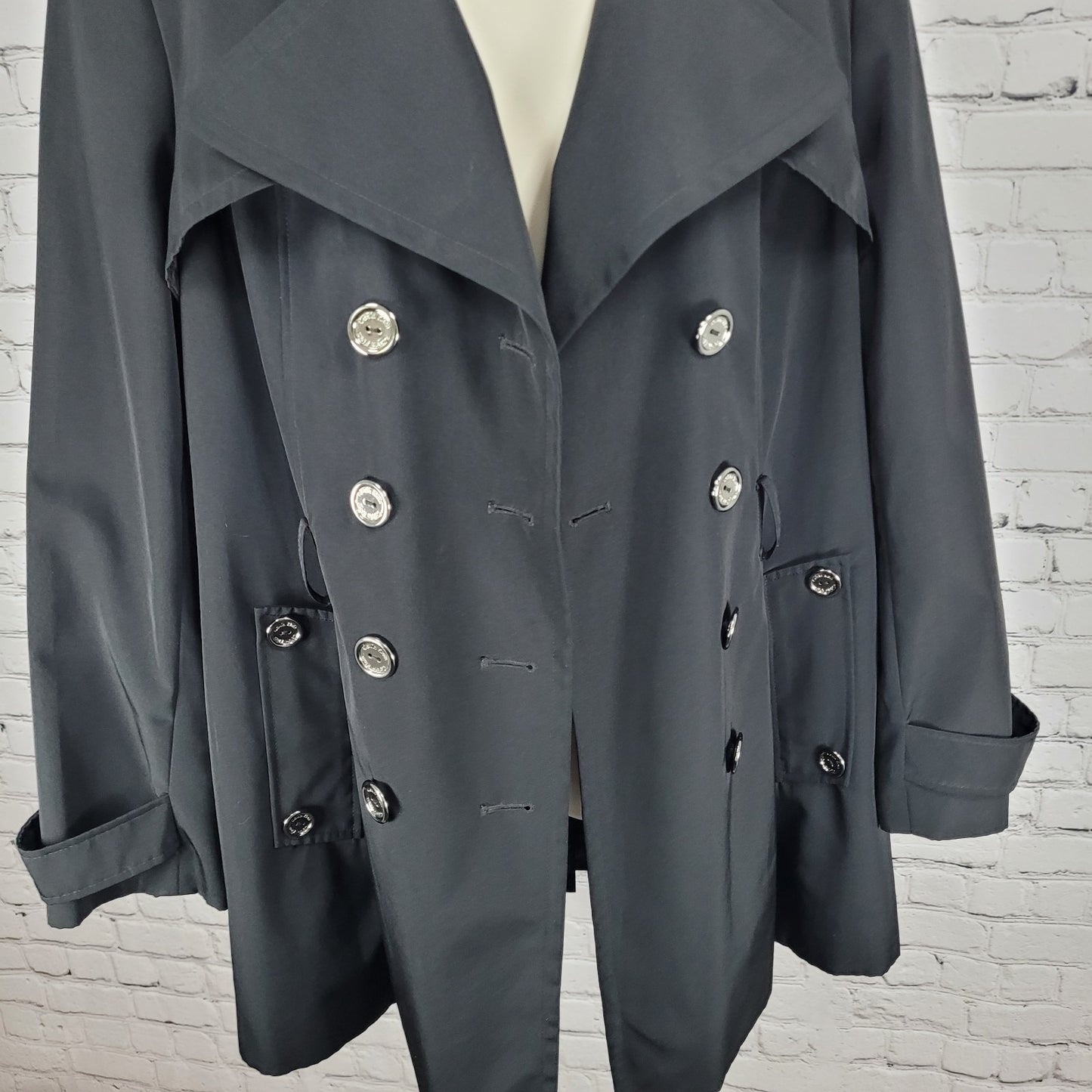 Calvin Klein Black Double Breasted Buttoned Rain Coat Jacket Peacoat Large L