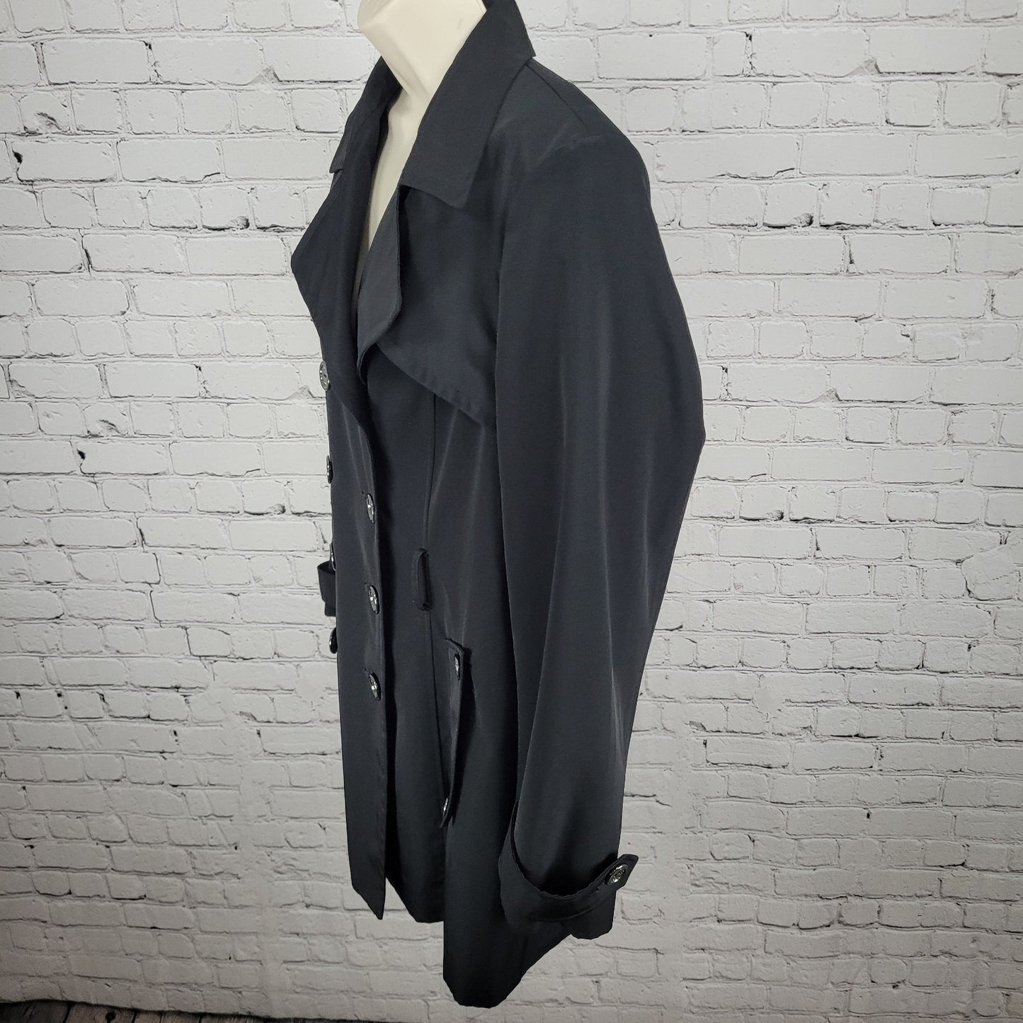 Calvin Klein Black Double Breasted Buttoned Rain Coat Jacket Peacoat Large L