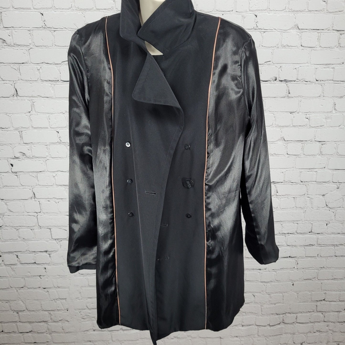 Calvin Klein Black Double Breasted Buttoned Rain Coat Jacket Peacoat Large L