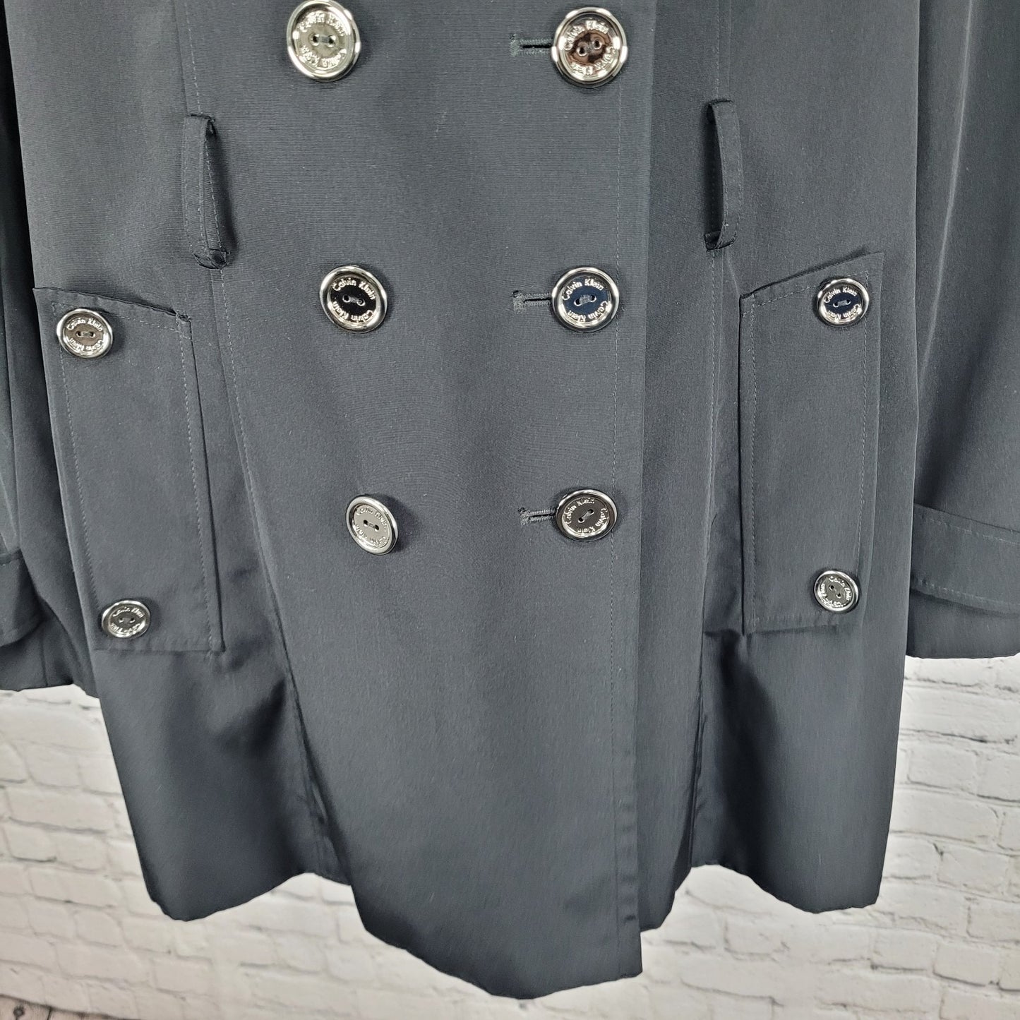 Calvin Klein Black Double Breasted Buttoned Rain Coat Jacket Peacoat Large L