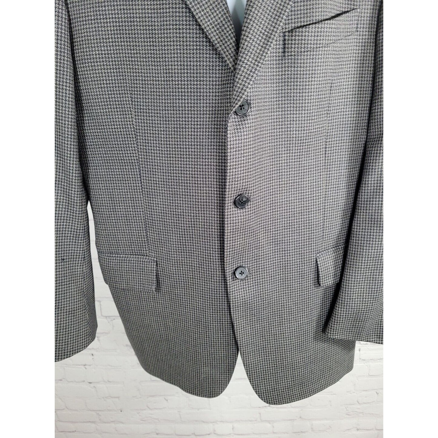 Nordstrom Joseph Abbound Gray Blue 100% Wool Houndstooth Blazer Jacket 42 R