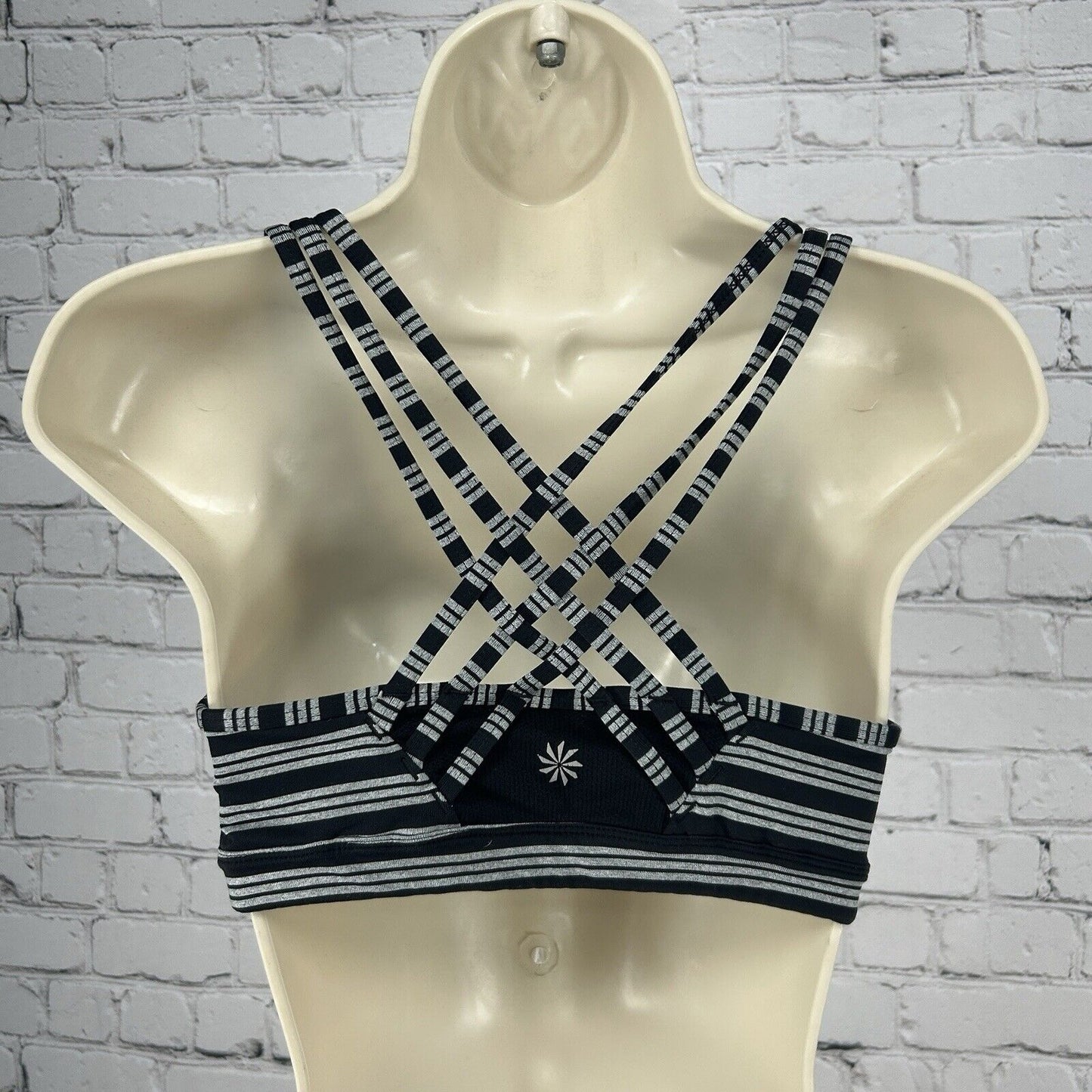 Athleta Black Striped Racerback Stretchy Breathable Sporty Bralette Size Small S