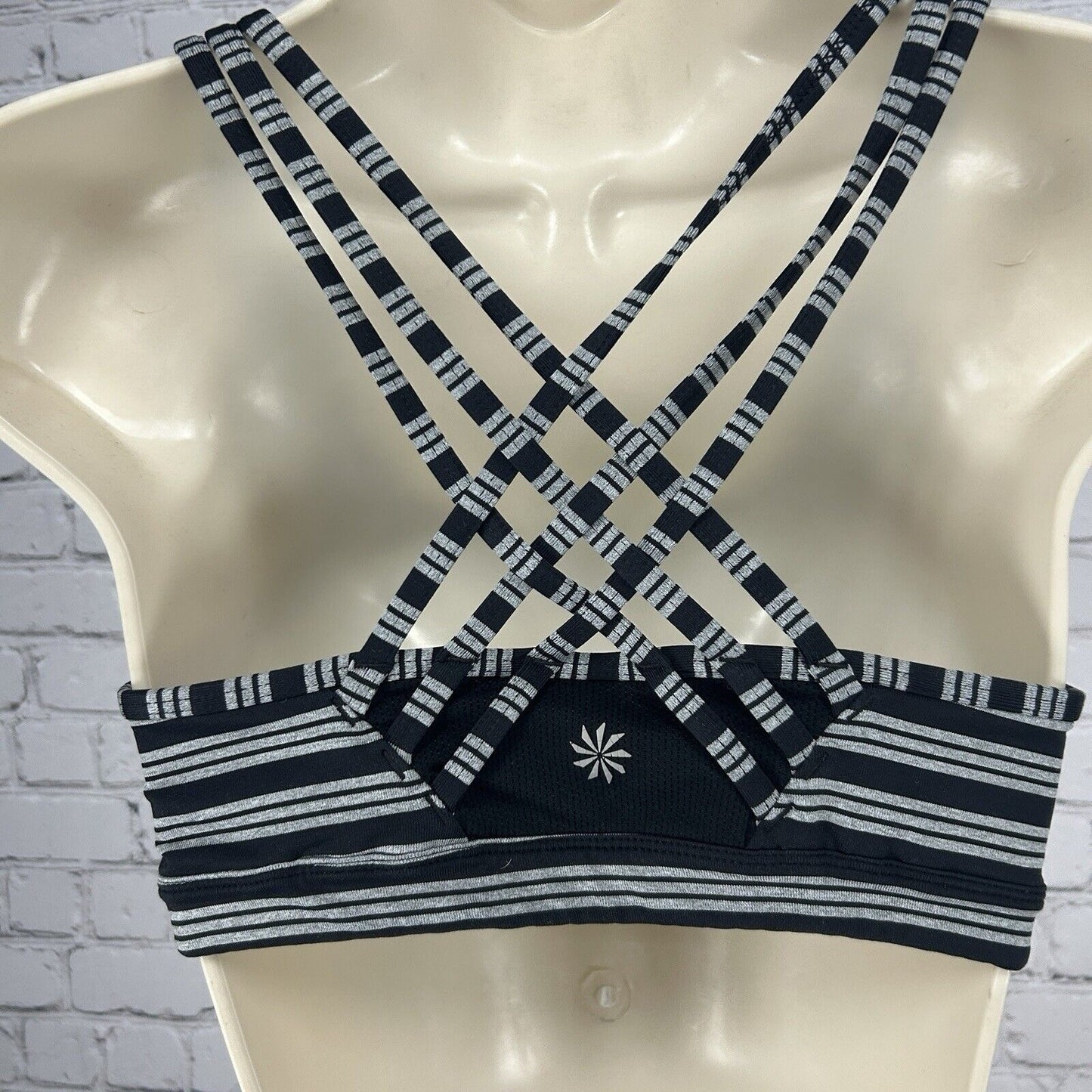 Athleta Black Striped Racerback Stretchy Breathable Sporty Bralette Size Small S