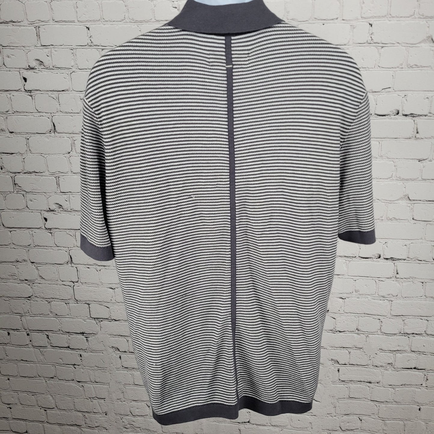 Rag & Bone Grey White Harvey Striped Cotton-Blend Johnny Polo Shirt Large L